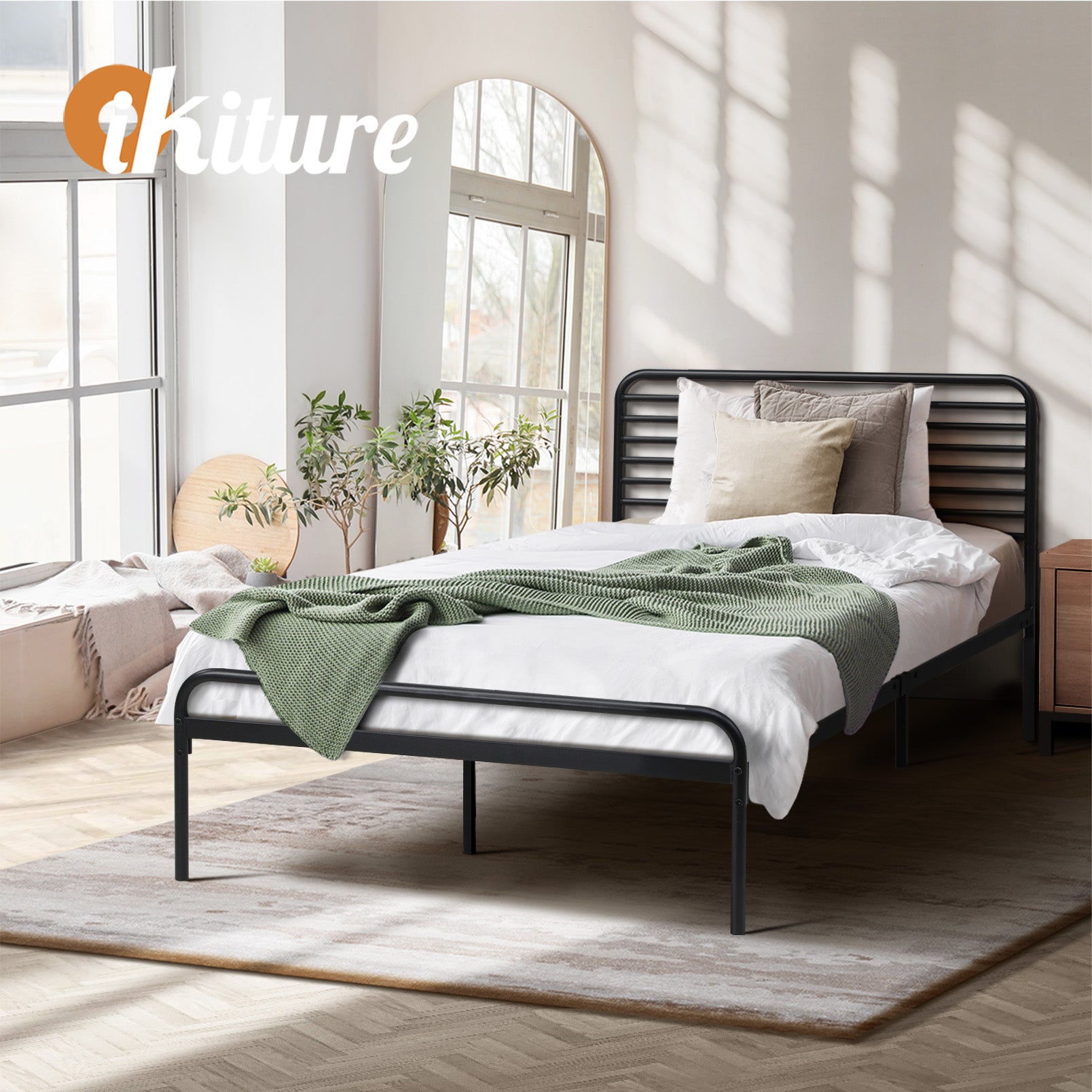 Oikiture Metal Bed Frame King Single Size Bed Base Beds Platform - Sunyee