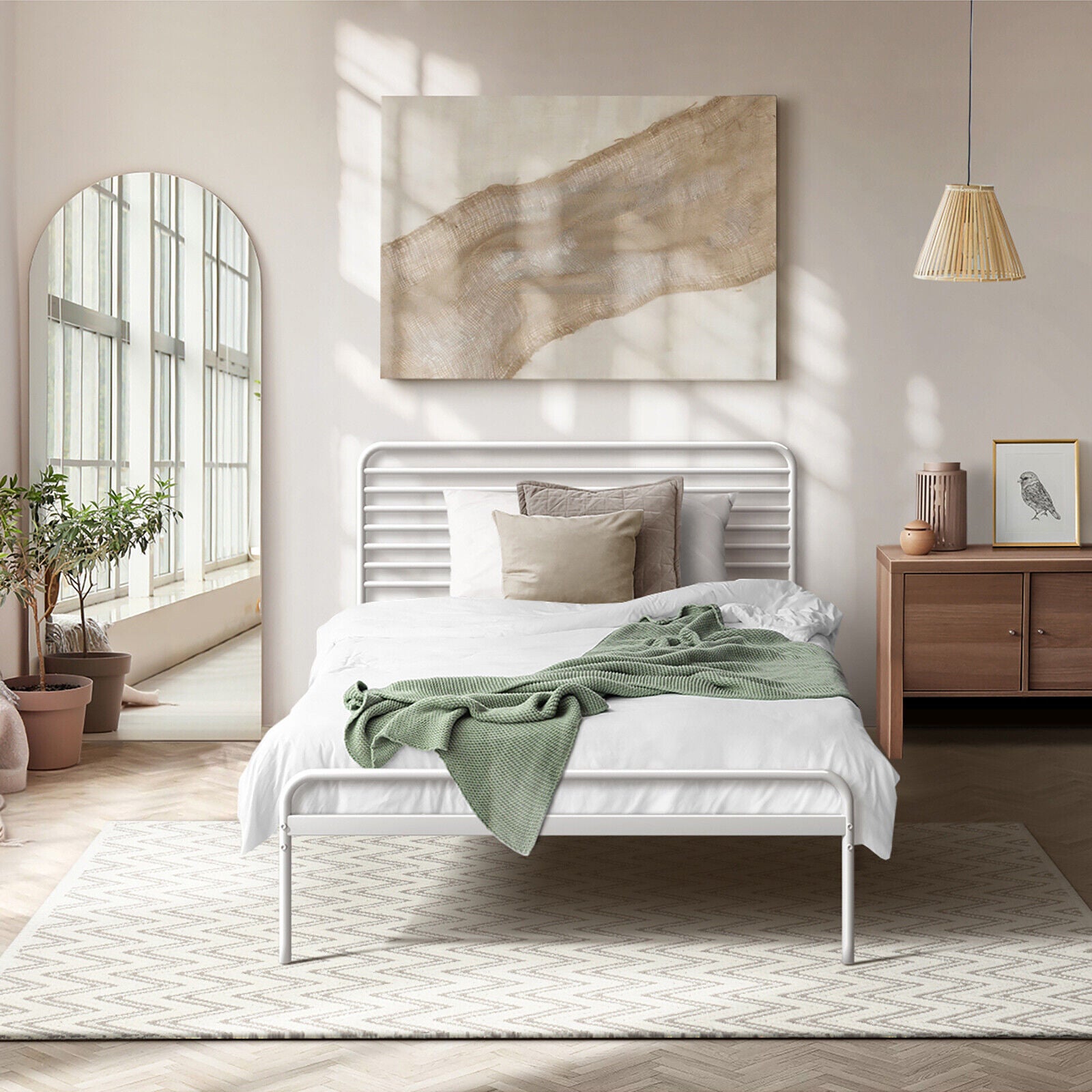 Oikiture Metal Bed Frame King Single Bed Base Beds Platform White - Sunyee