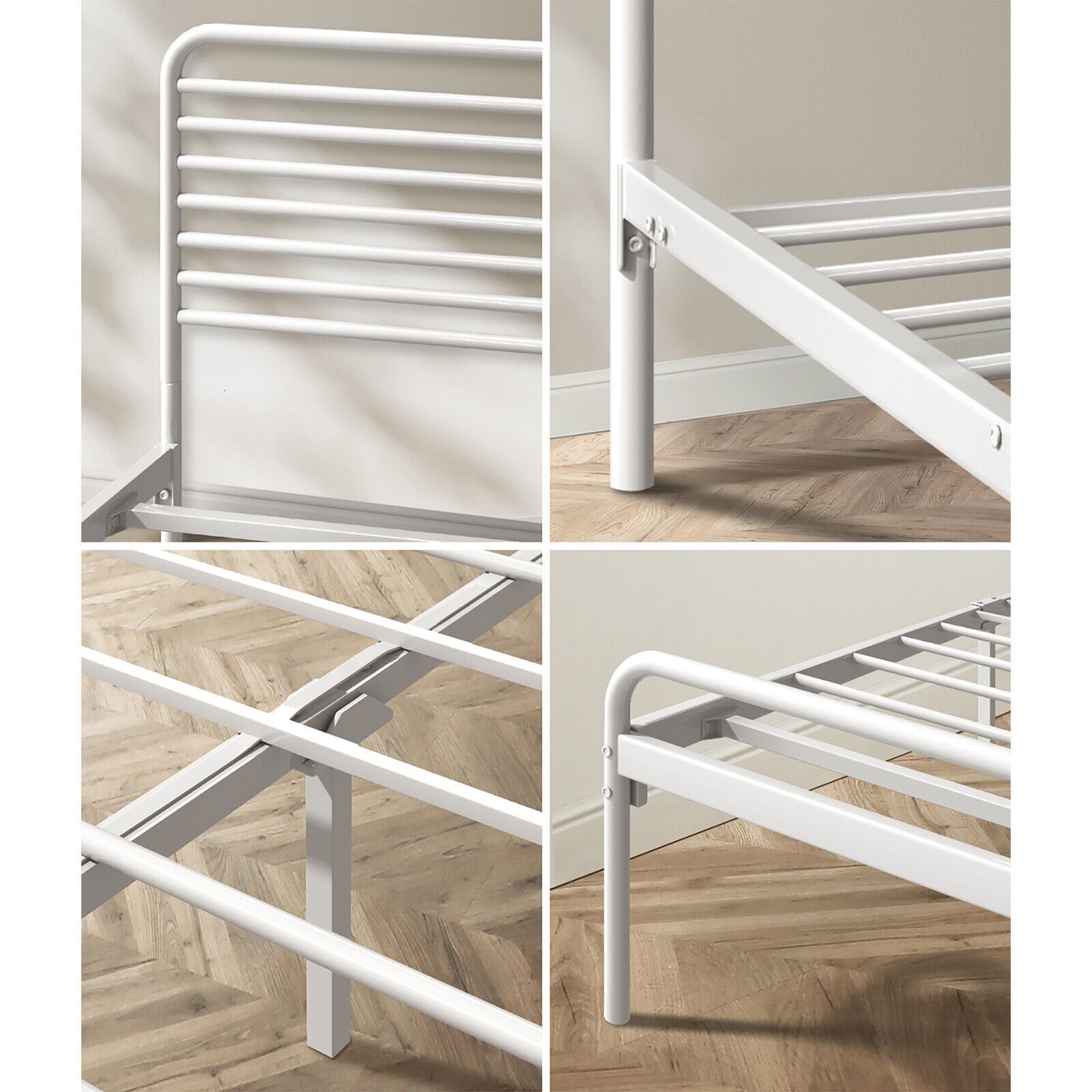 Oikiture Metal Bed Frame King Single Bed Base Beds Platform White - Sunyee