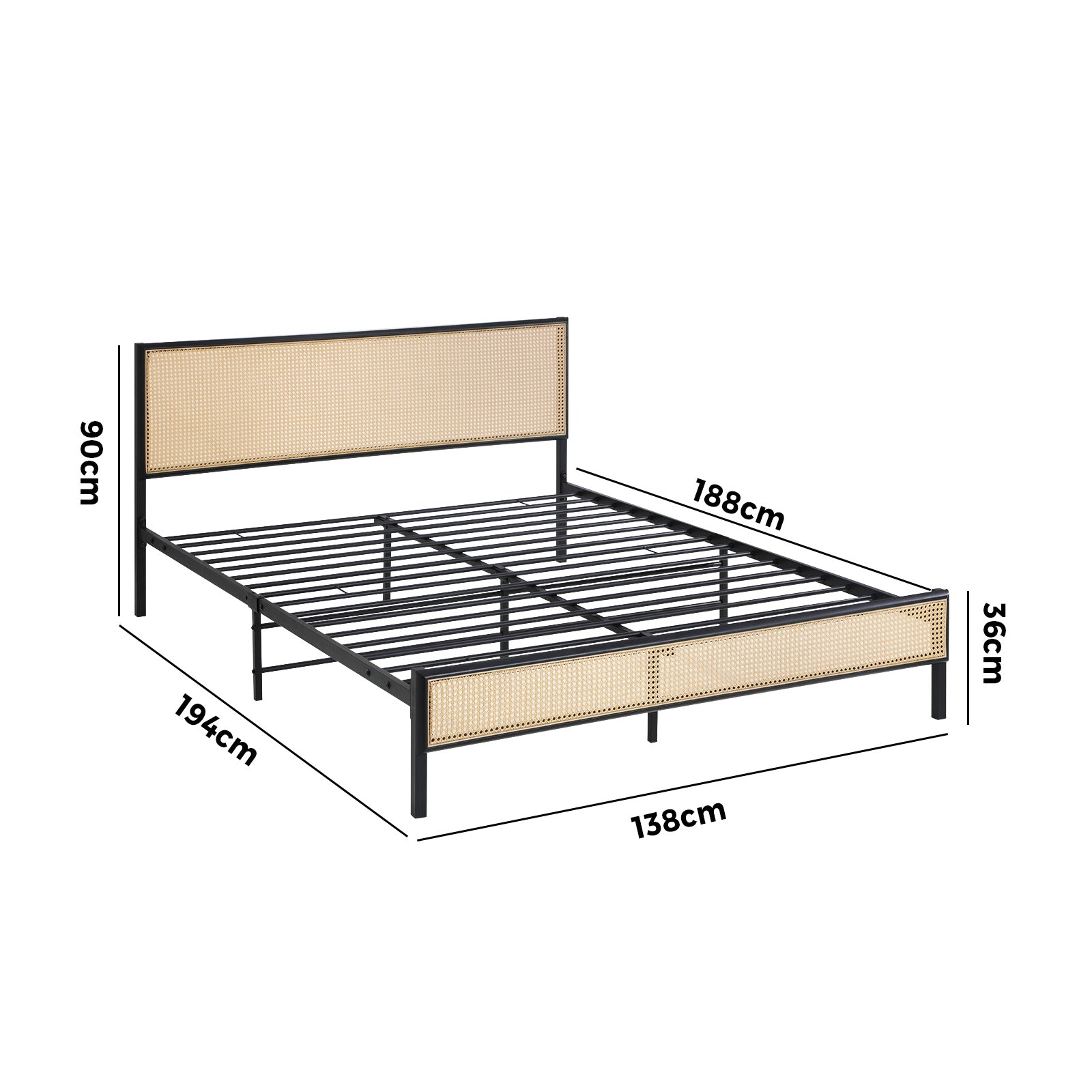 Oikiture Metal Bed Frame Double Size Beds Base Platform Rattan - Sunyee