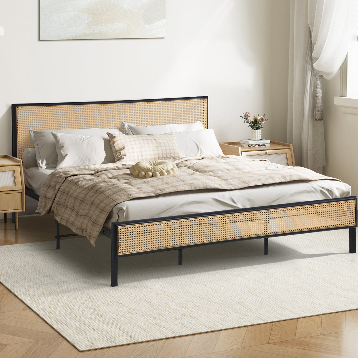Oikiture Metal Bed Frame King Size Beds Base Platform Rattan - Sunyee