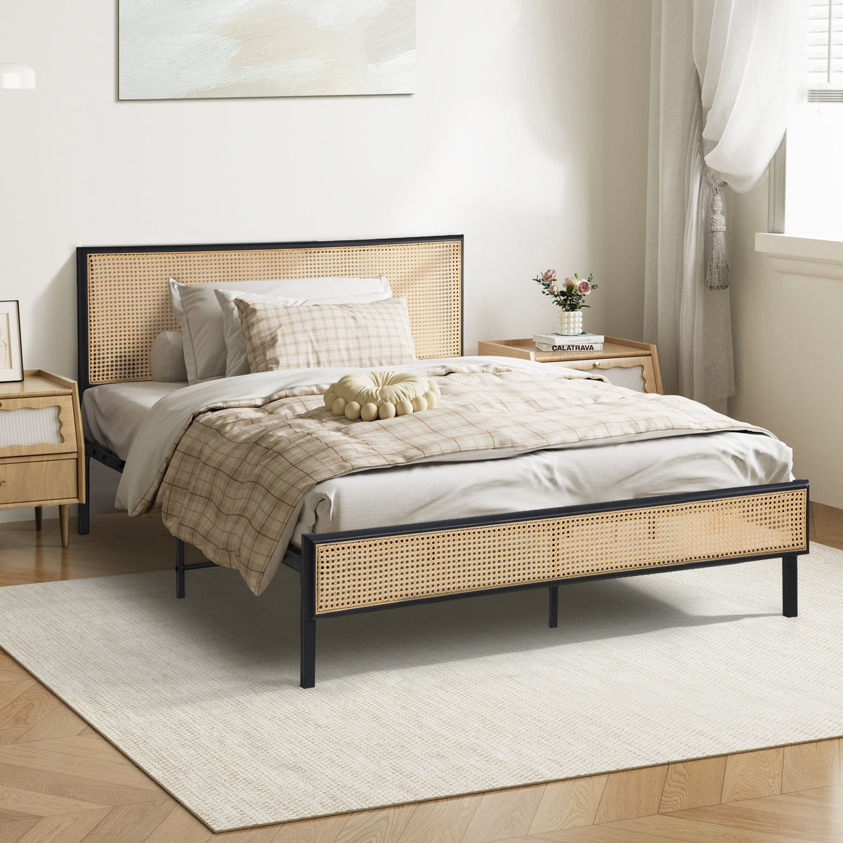 Oikiture Metal Bed Frame King Single Beds Base Platform Rattan - Sunyee