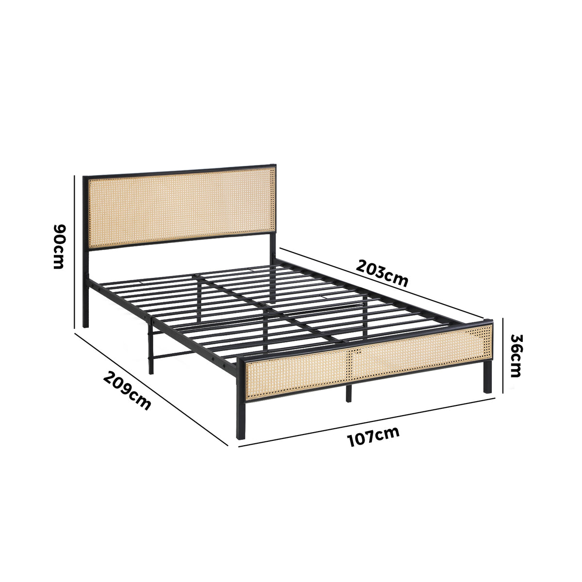 Oikiture Metal Bed Frame King Single Beds Base Platform Rattan - Sunyee