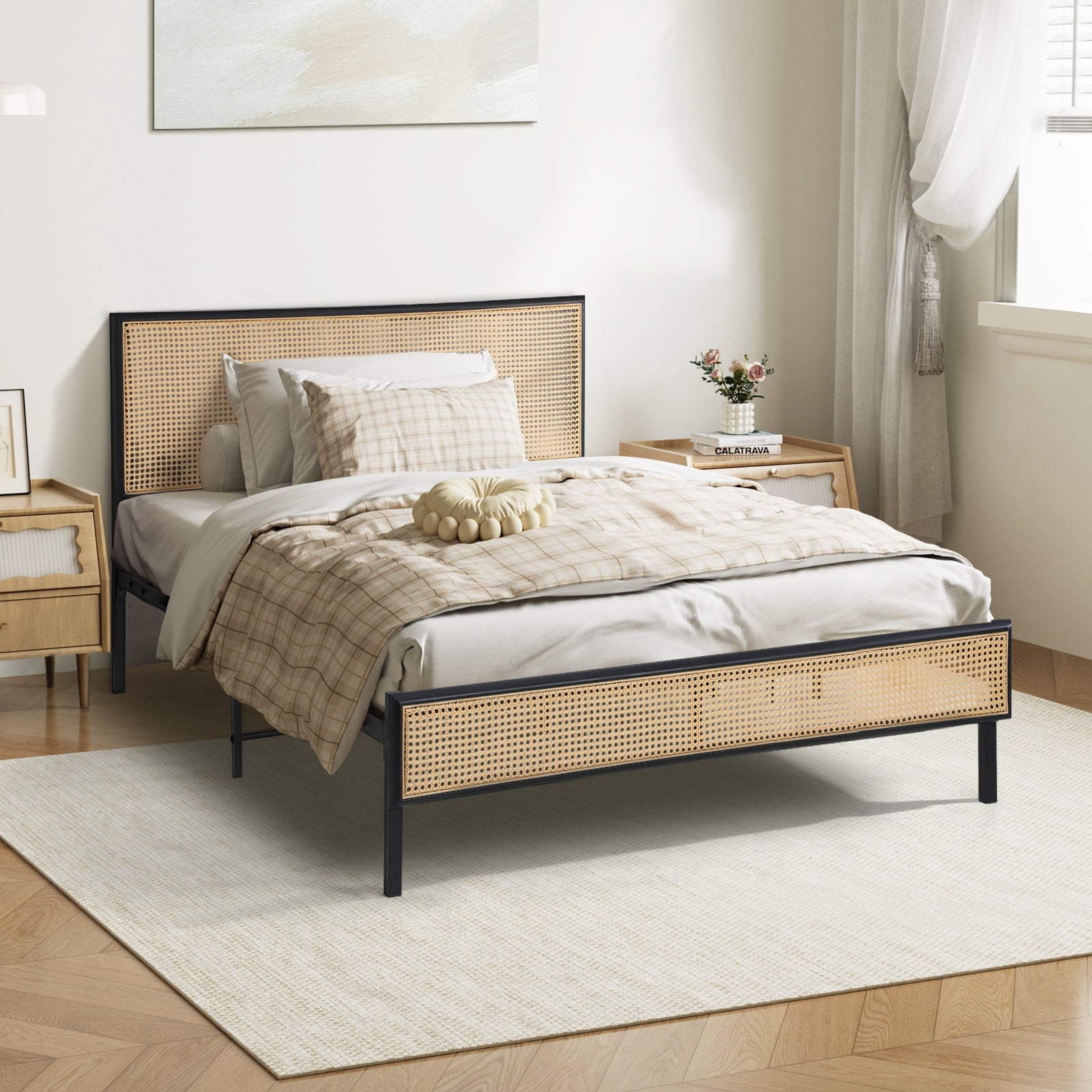 Oikiture Metal Bed Frame Single Size Beds Base Platform Rattan - Sunyee