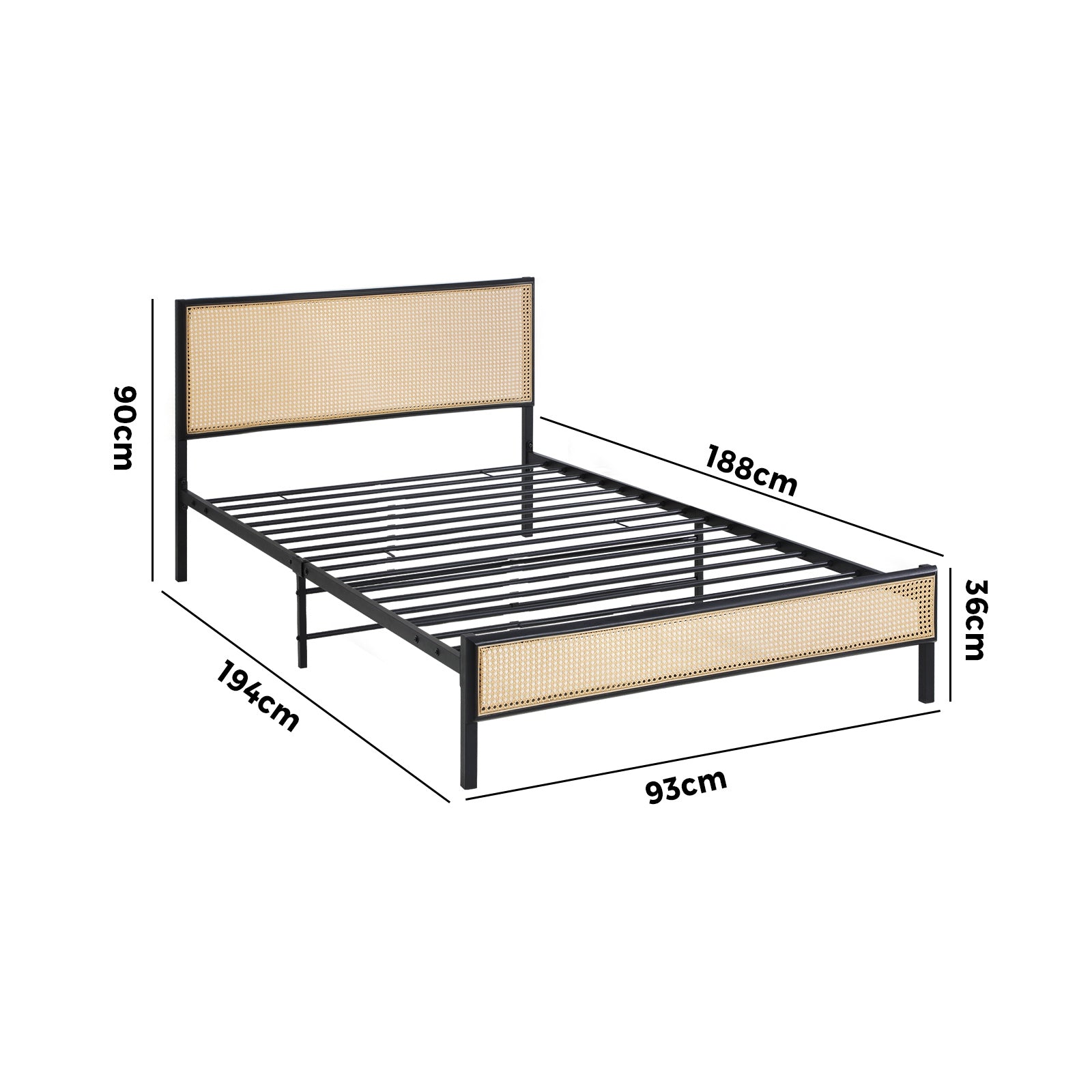Oikiture Metal Bed Frame Single Size Beds Base Platform Rattan - Sunyee