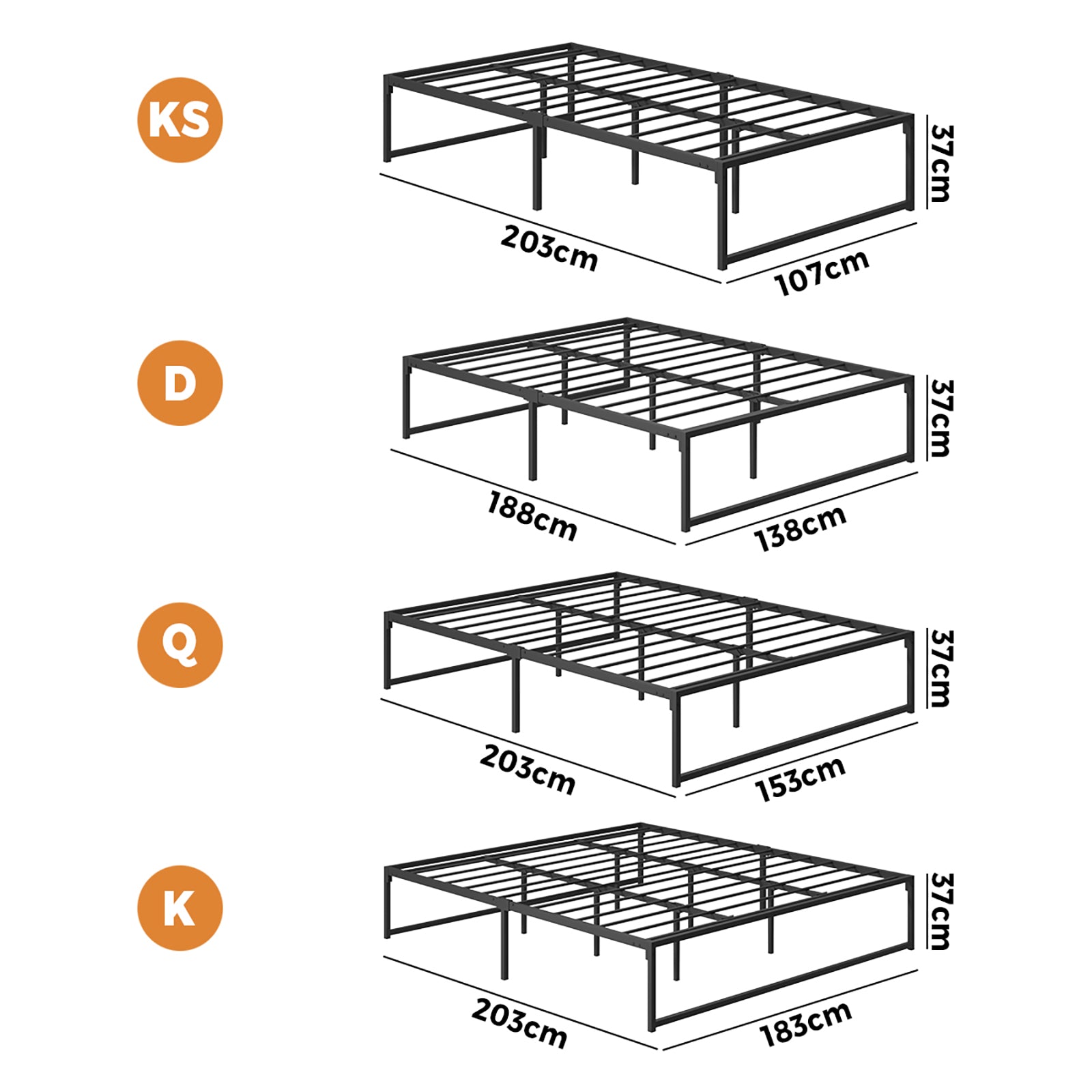 Oikiture Metal Bed Frame Queen Double King Single Size Bed Base Platform - Sunyee
