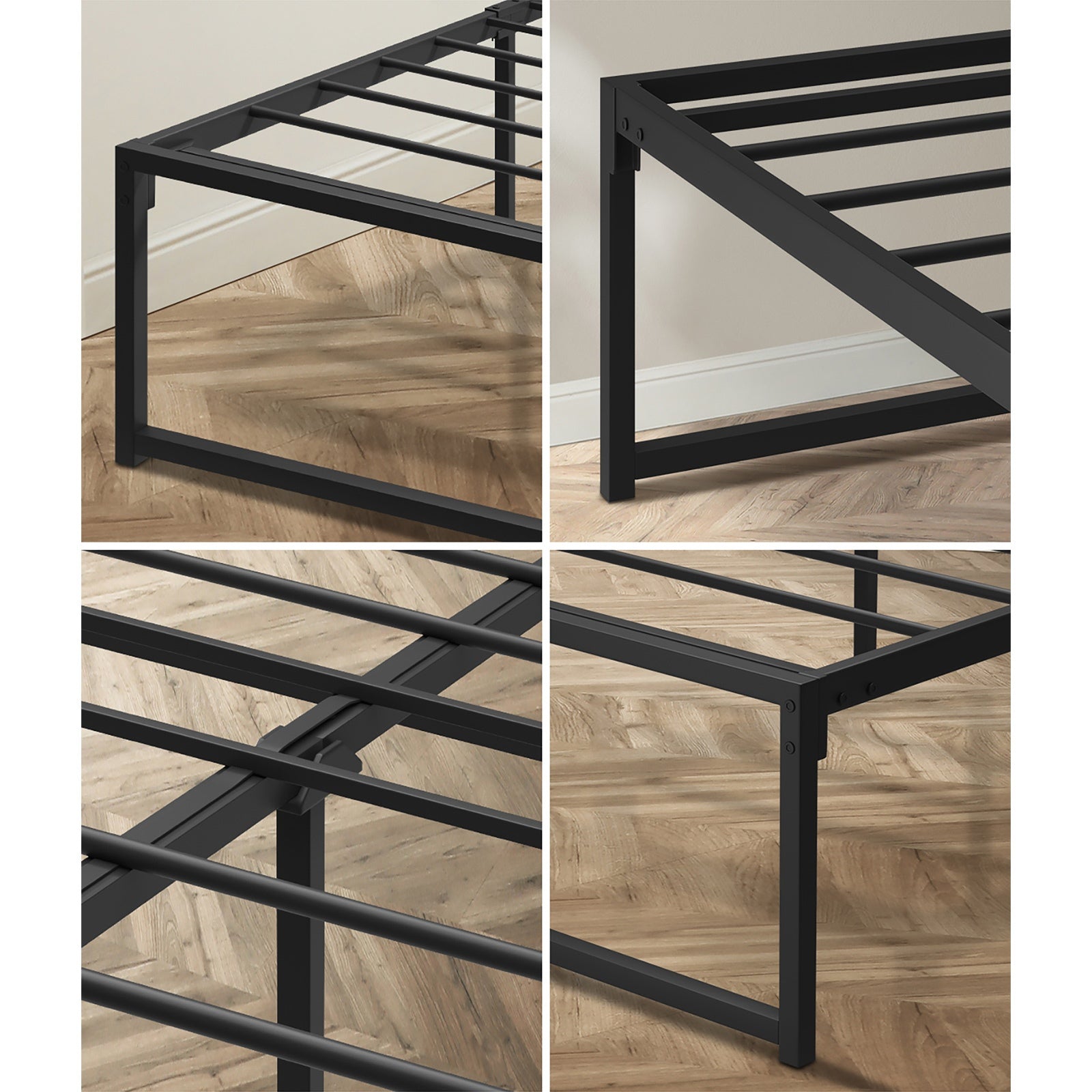 Oikiture Metal Bed Frame Double Size Beds Base Platform Black - Sunyee