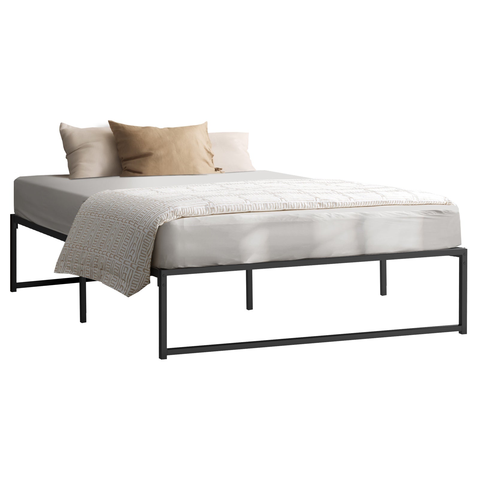 Oikiture Metal Bed Frame Double Size Beds Base Platform Black - Sunyee