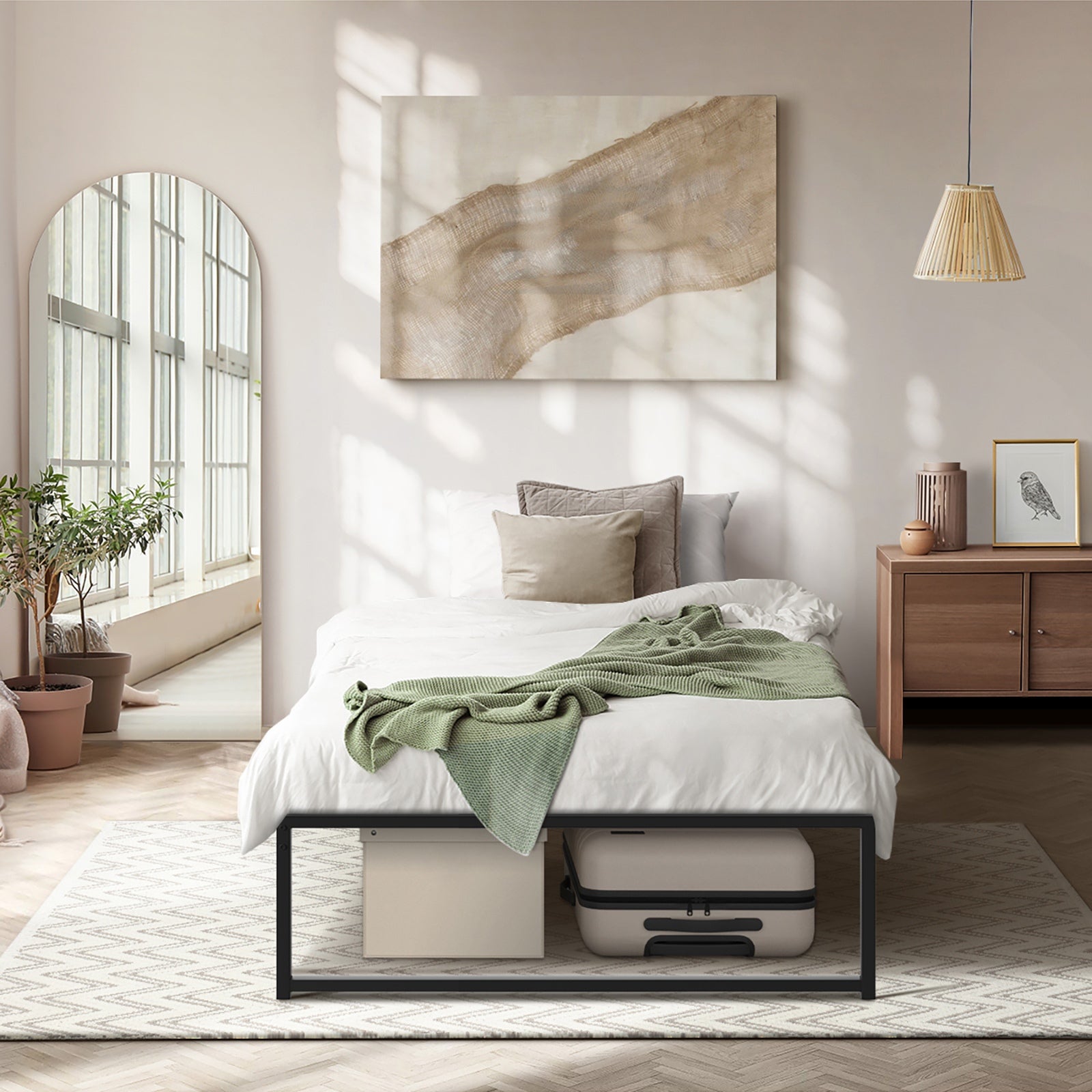 Oikiture Metal Bed Frame King Single Beds Base Platform Black - Sunyee