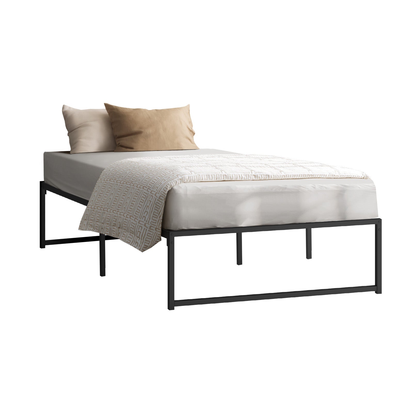 Oikiture Metal Bed Frame King Single Beds Base Platform Black - Sunyee