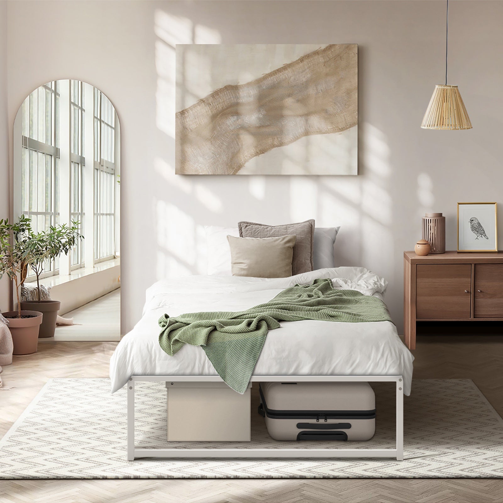 Oikiture Metal Bed Frame King Single Beds Base Platform White - Sunyee