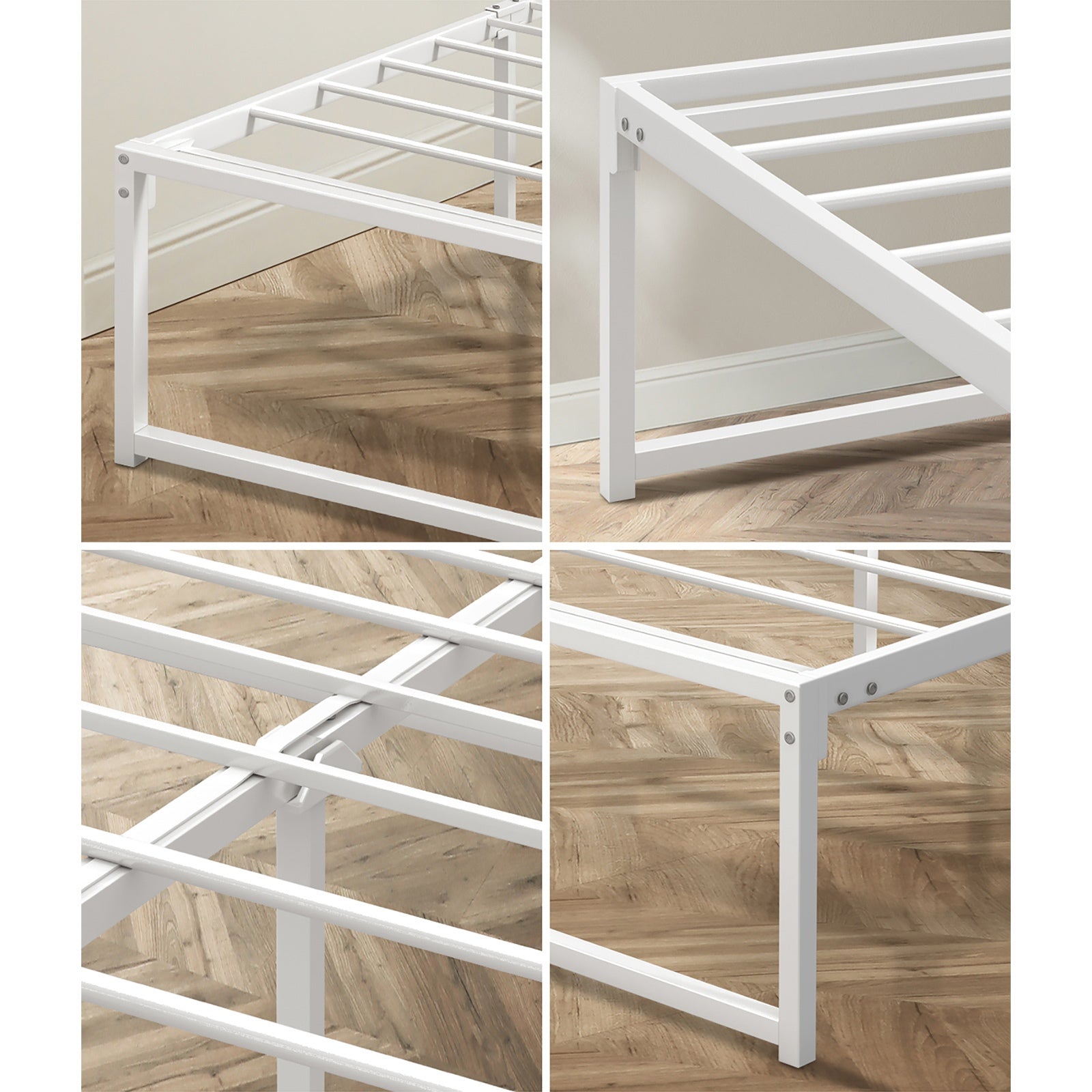 Oikiture Metal Bed Frame King Single Beds Base Platform White - Sunyee