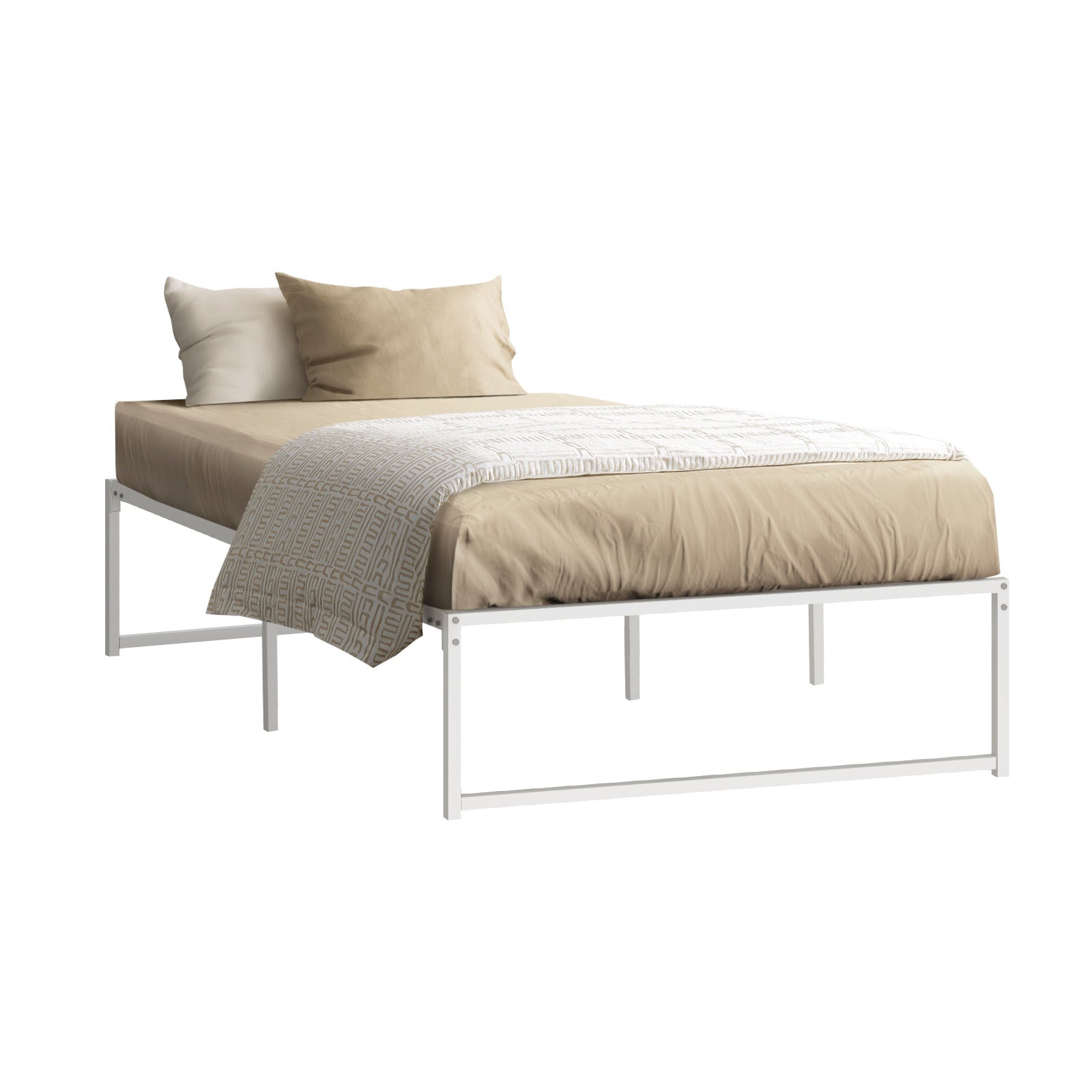 Oikiture Metal Bed Frame King Single Beds Base Platform White - Sunyee