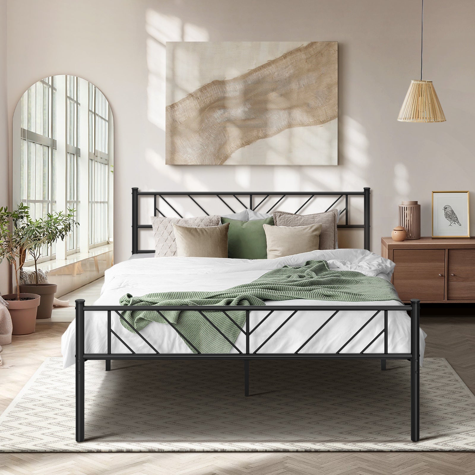 Oikiture Metal Bed Frame Queen Double King Single Base Platform Bedroom Black - Sunyee
