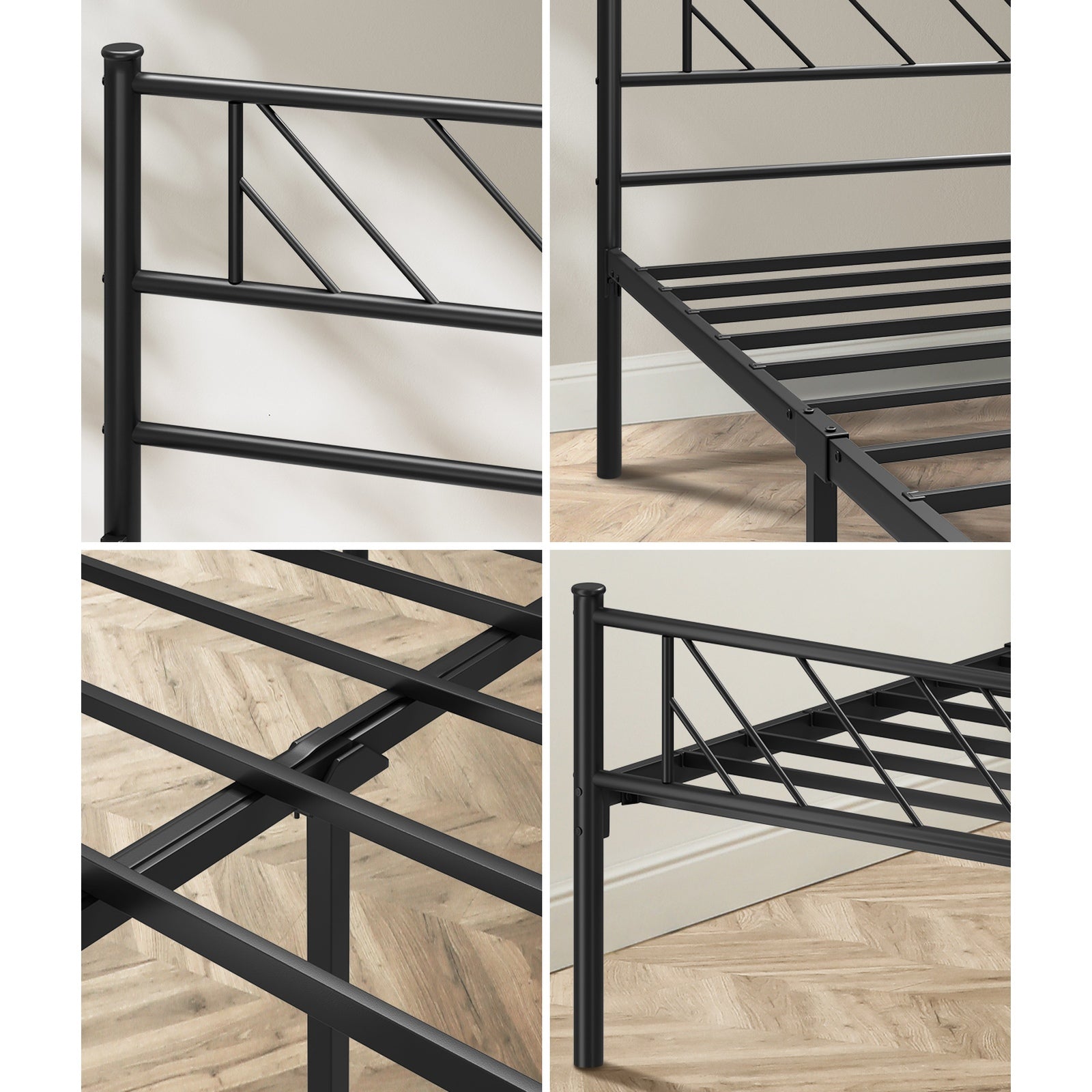 Oikiture Metal Bed Frame Queen Double King Single Base Platform Bedroom Black - Sunyee