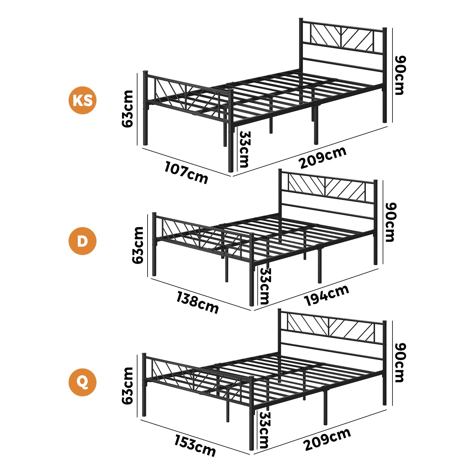 Oikiture Metal Bed Frame Queen Double King Single Base Platform Bedroom Black - Sunyee