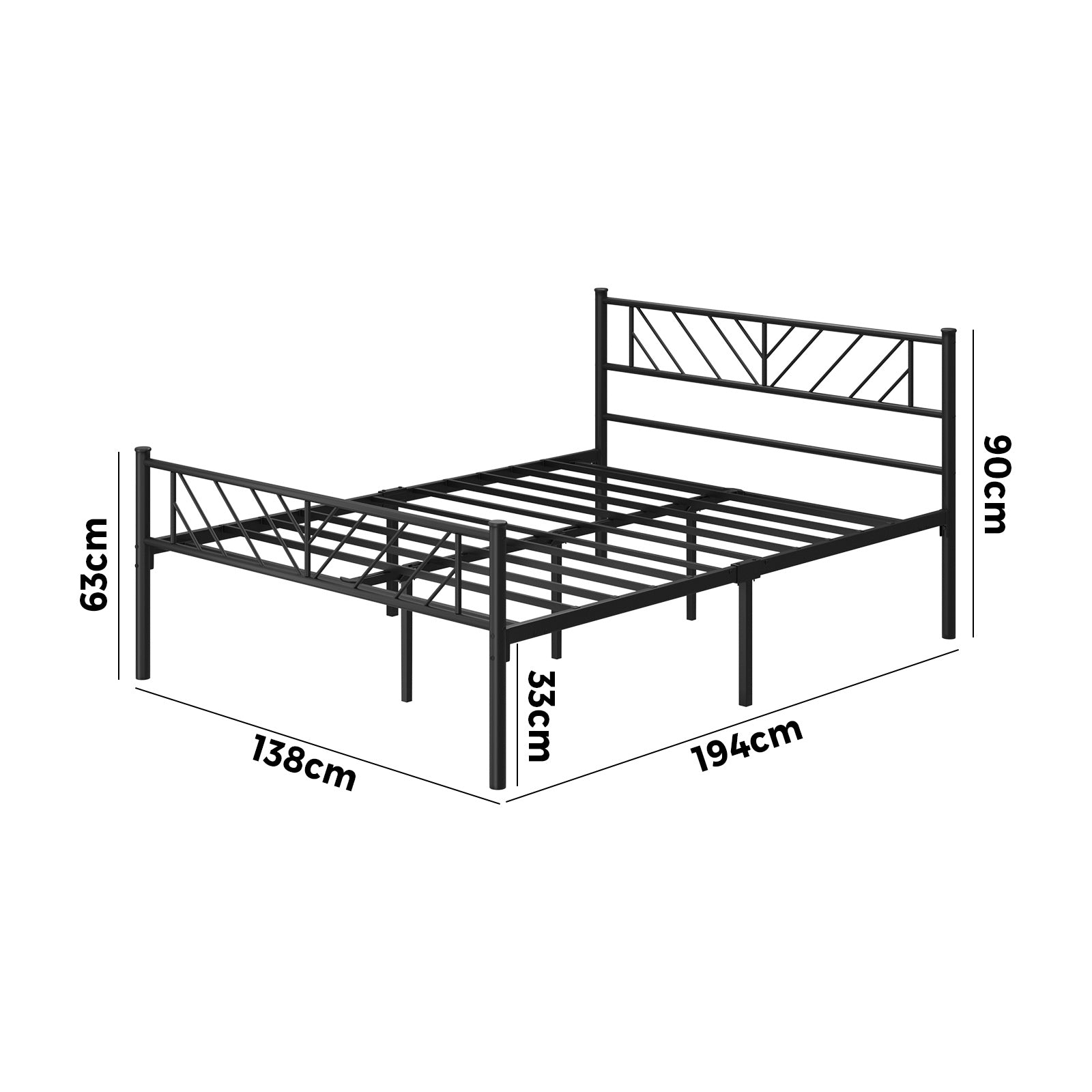 Oikiture Metal Bed Frame Double Size Bed Base Platform Black SIS - Sunyee