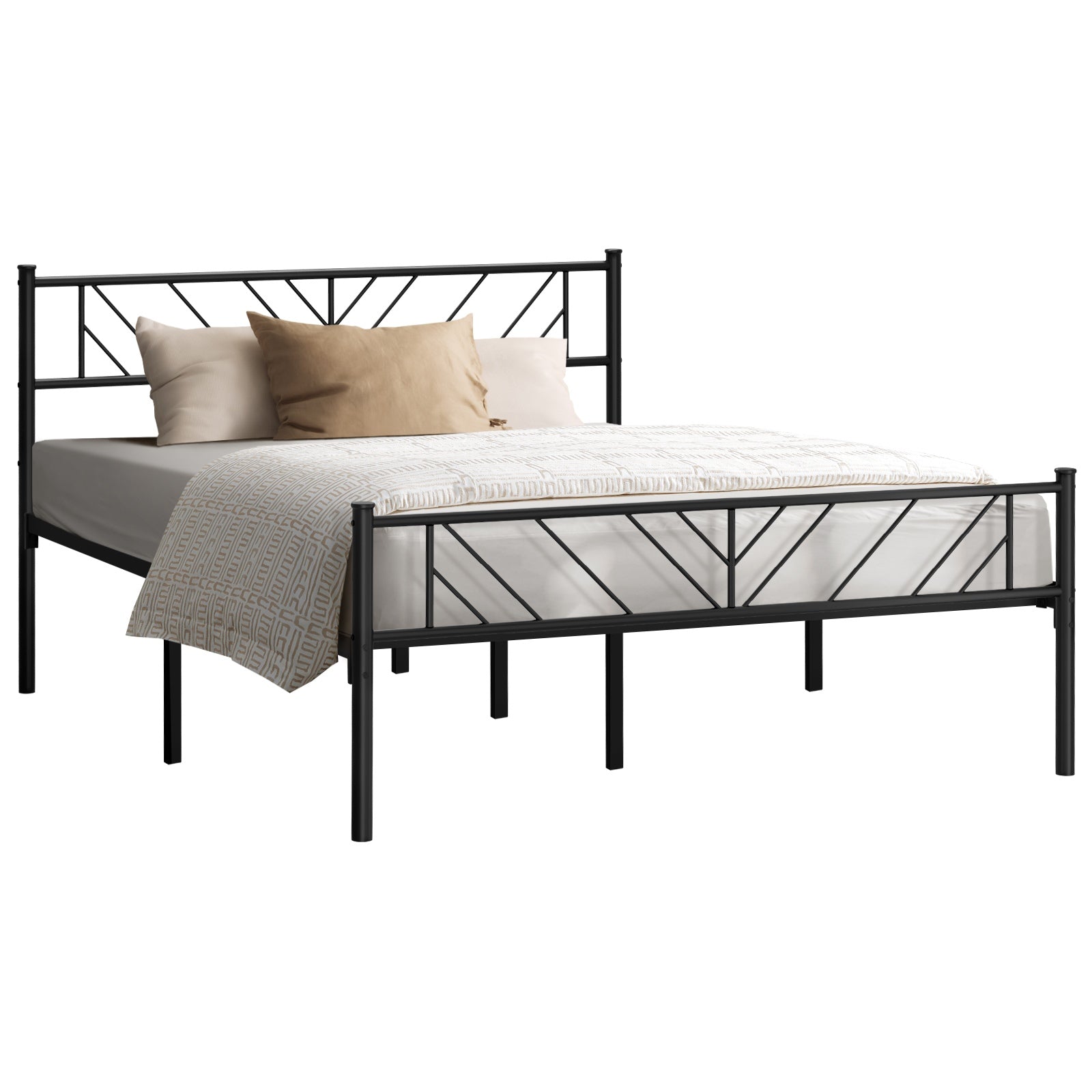 Oikiture Metal Bed Frame Double Size Bed Base Platform Black SIS - Sunyee