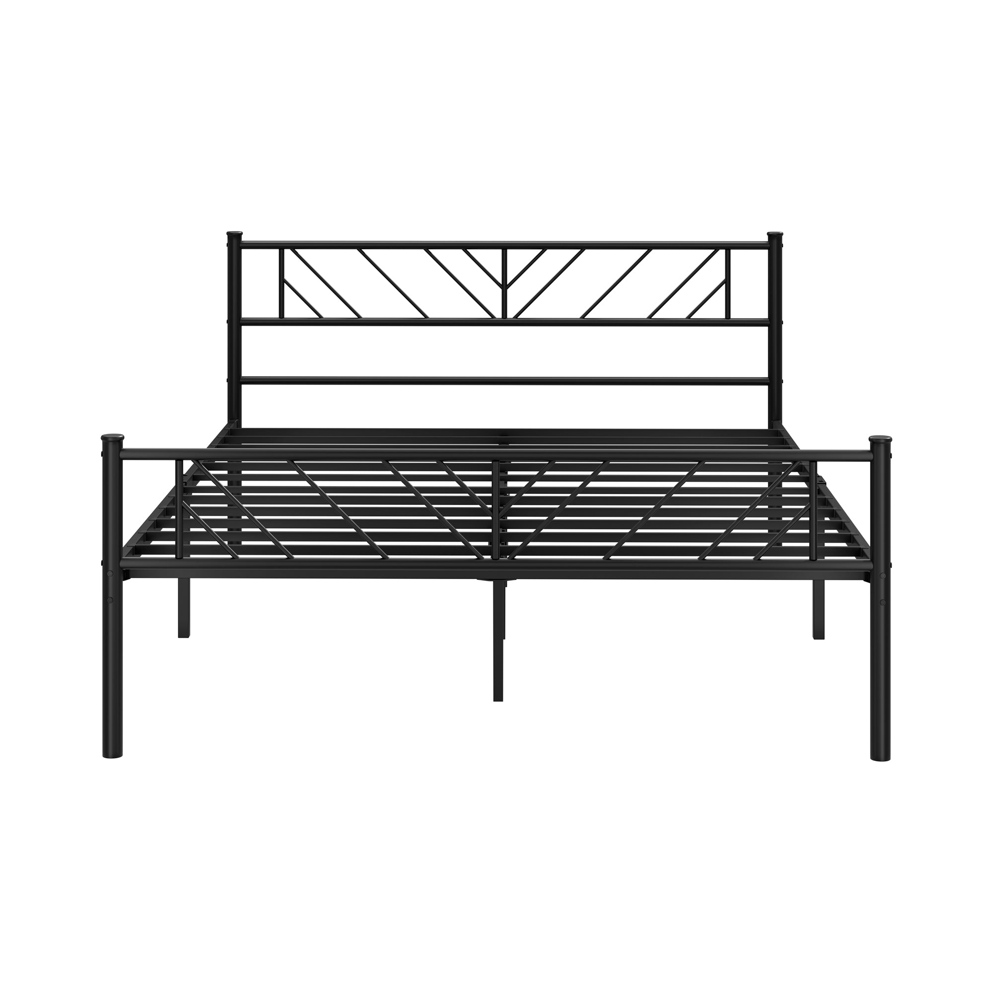 Oikiture Metal Bed Frame Queen Size Bed Base Platform Black SIS - Sunyee