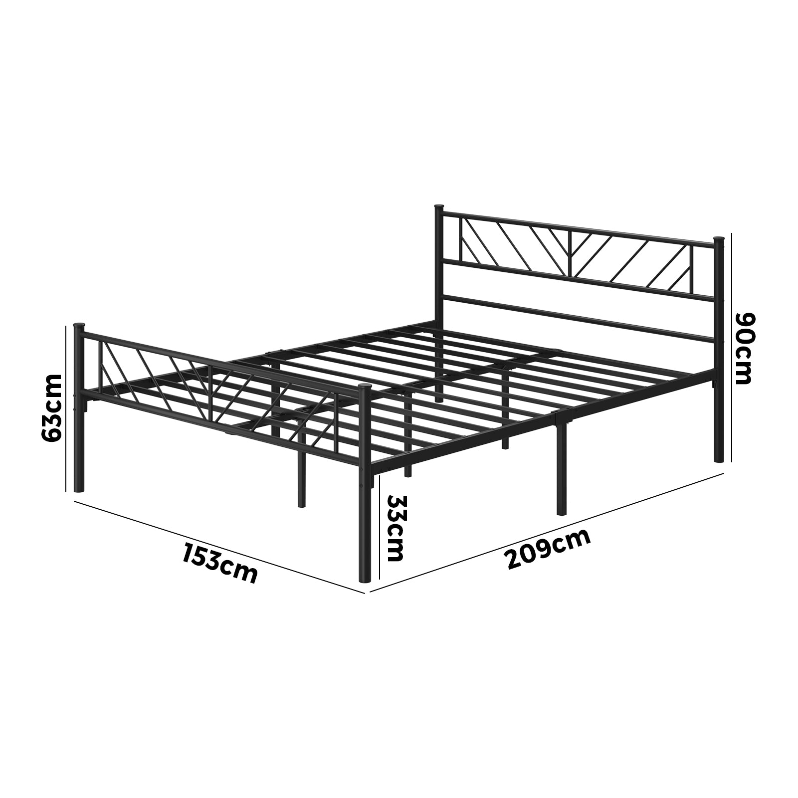 Oikiture Metal Bed Frame Queen Size Bed Base Platform Black SIS - Sunyee