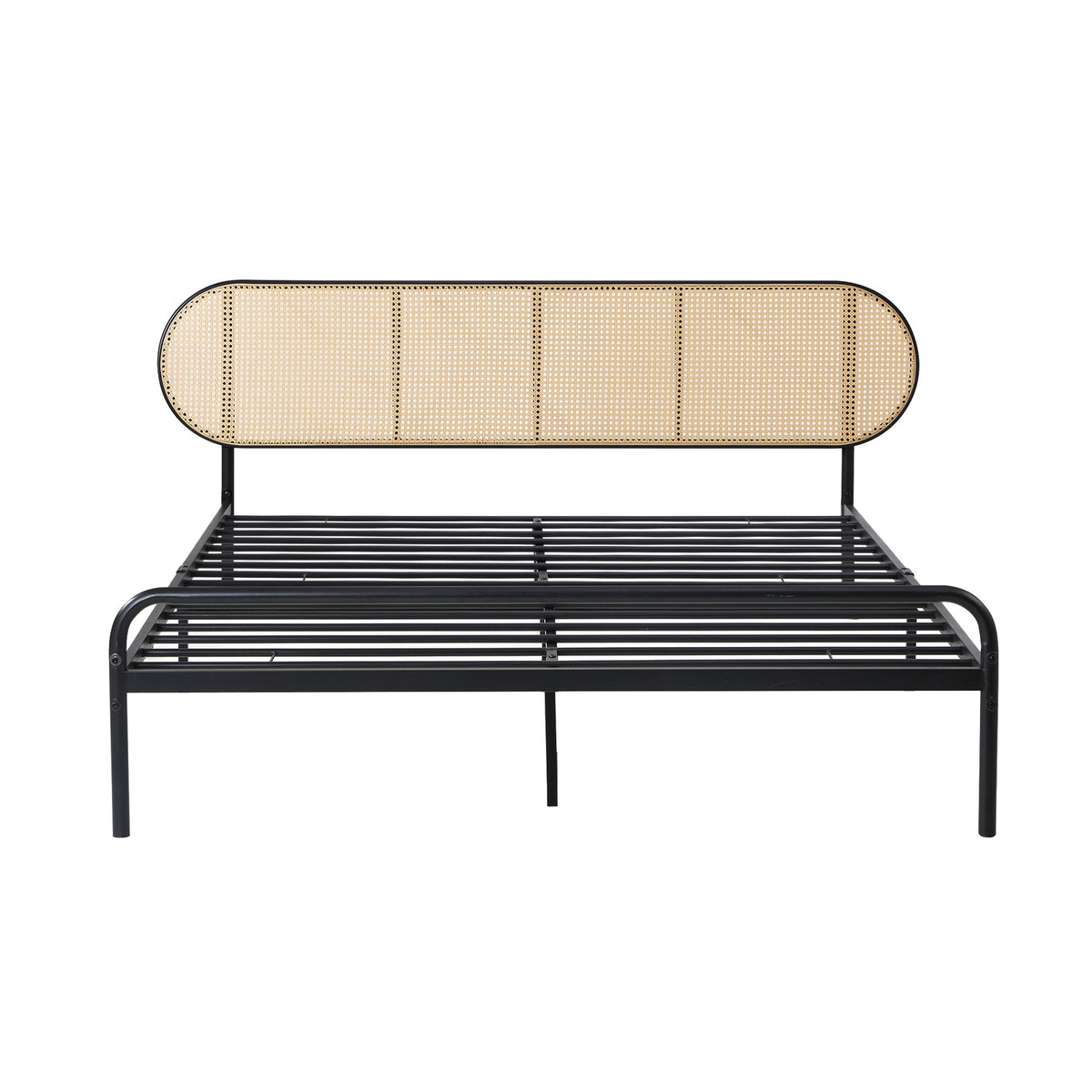 Oikiture Bed Frame Double Size Metal Base Platform with Rattan Headboard - Sunyee
