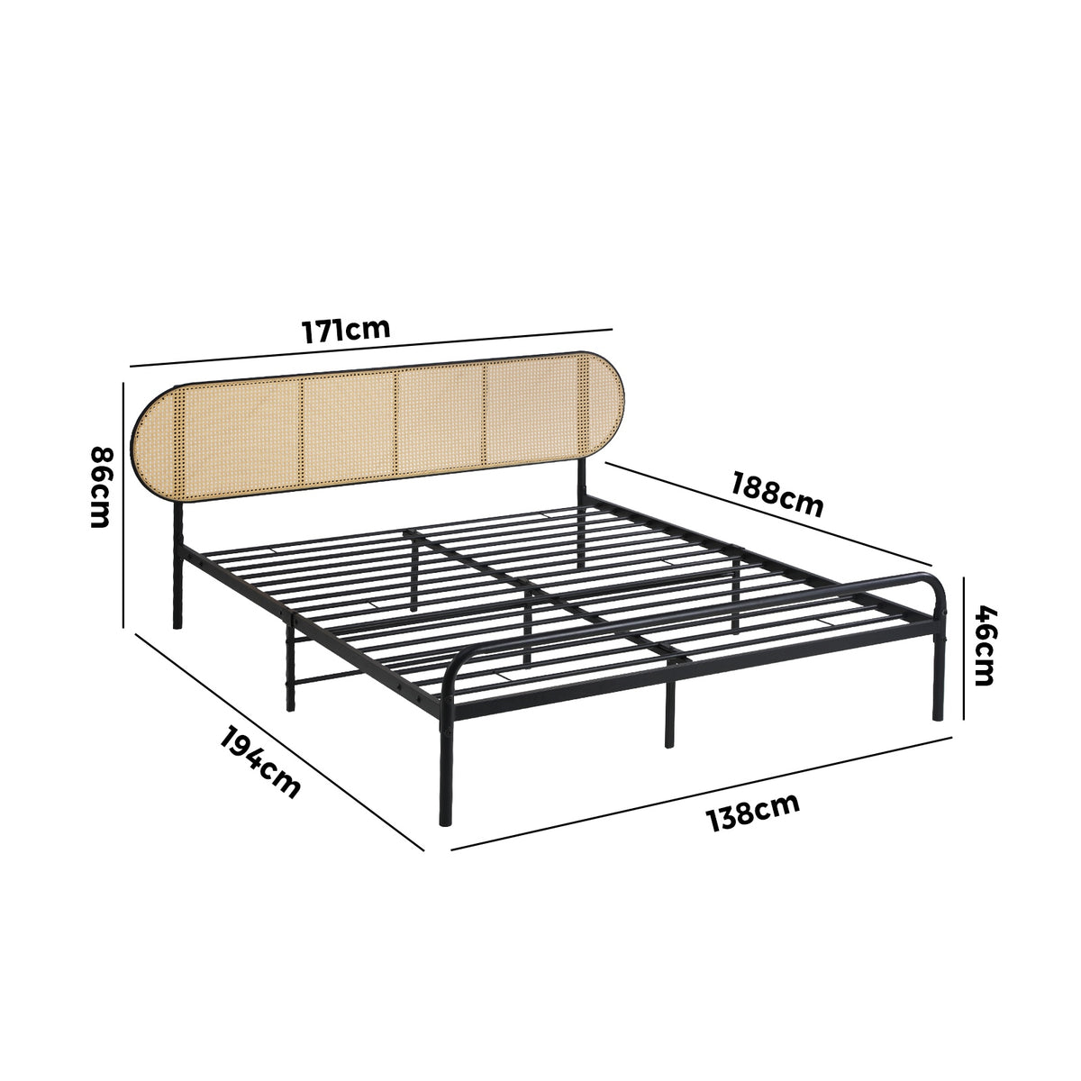 Oikiture Bed Frame Double Size Metal Base Platform with Rattan Headboard - Sunyee
