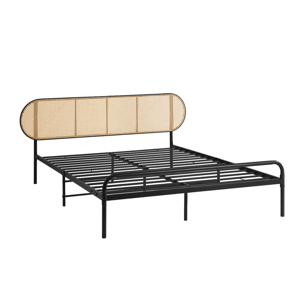 Oikiture Bed Frame Double Size Metal Base Platform with Rattan Headboard - Sunyee