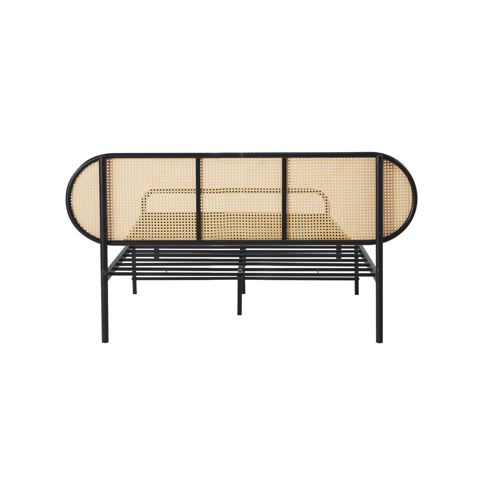 Oikiture Bed Frame King Single Metal Base Platform with Rattan Headboard - Sunyee