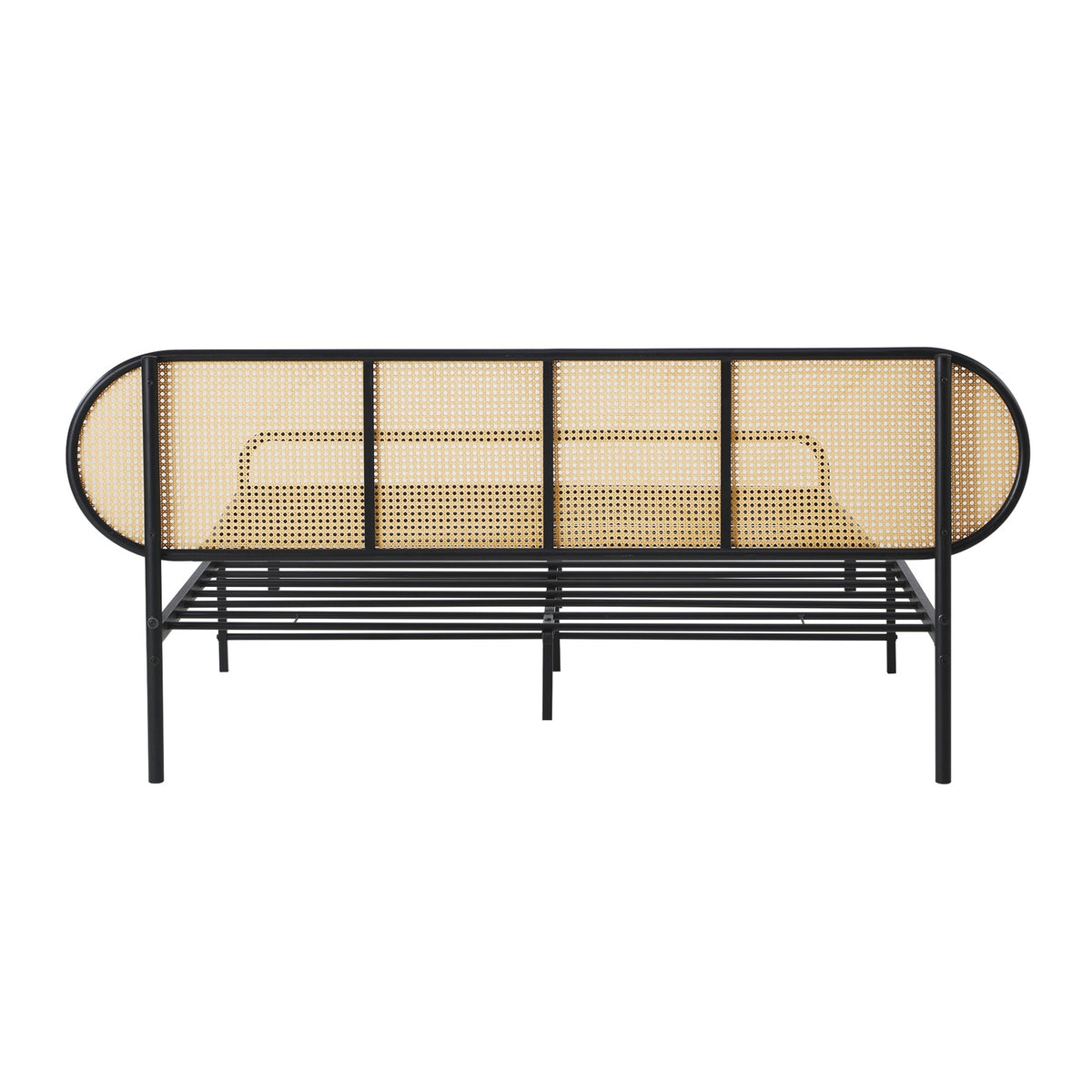 Oikiture Bed Frame Queen Size Metal Base Platform with Rattan Headboard - Sunyee