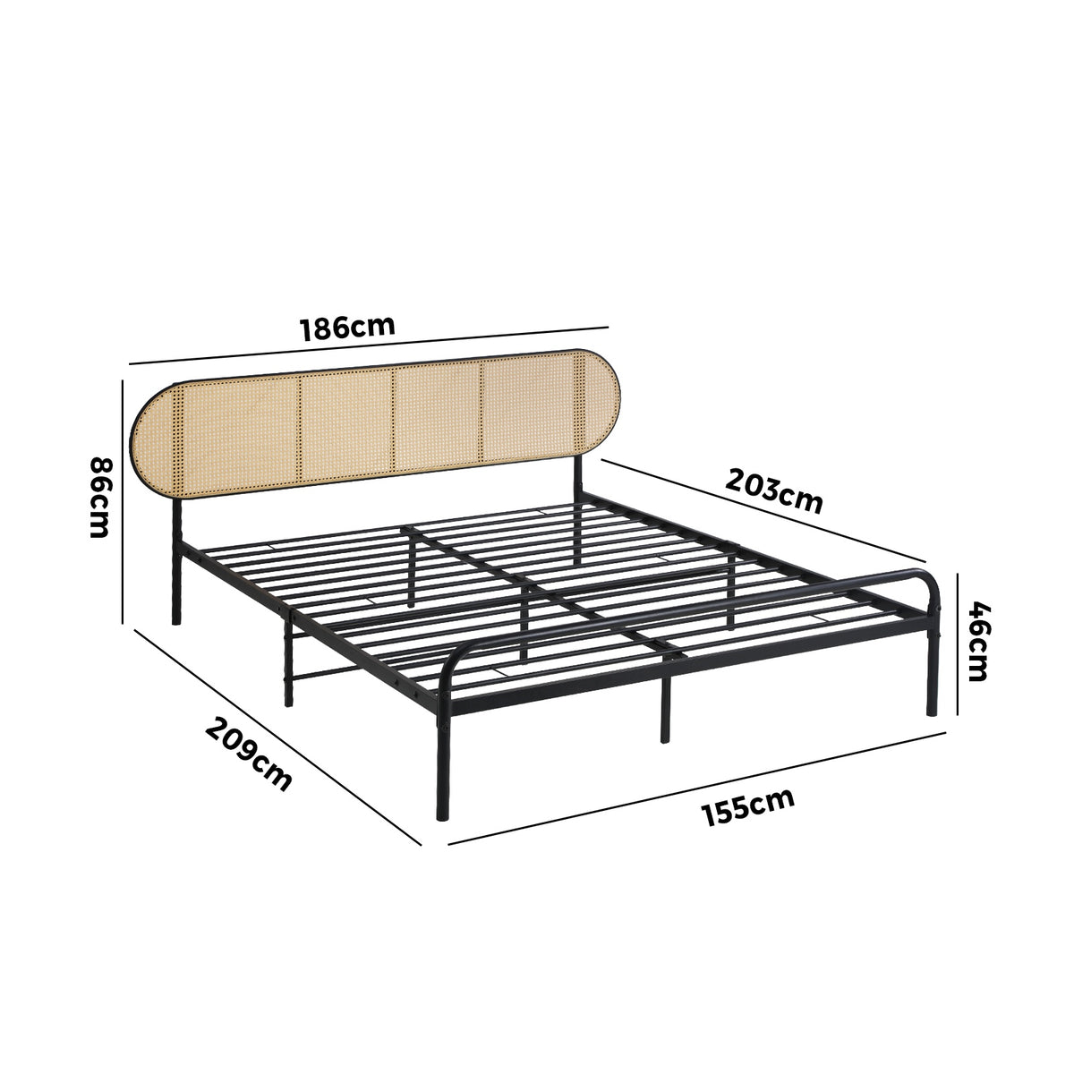 Oikiture Bed Frame Queen Size Metal Base Platform with Rattan Headboard - Sunyee