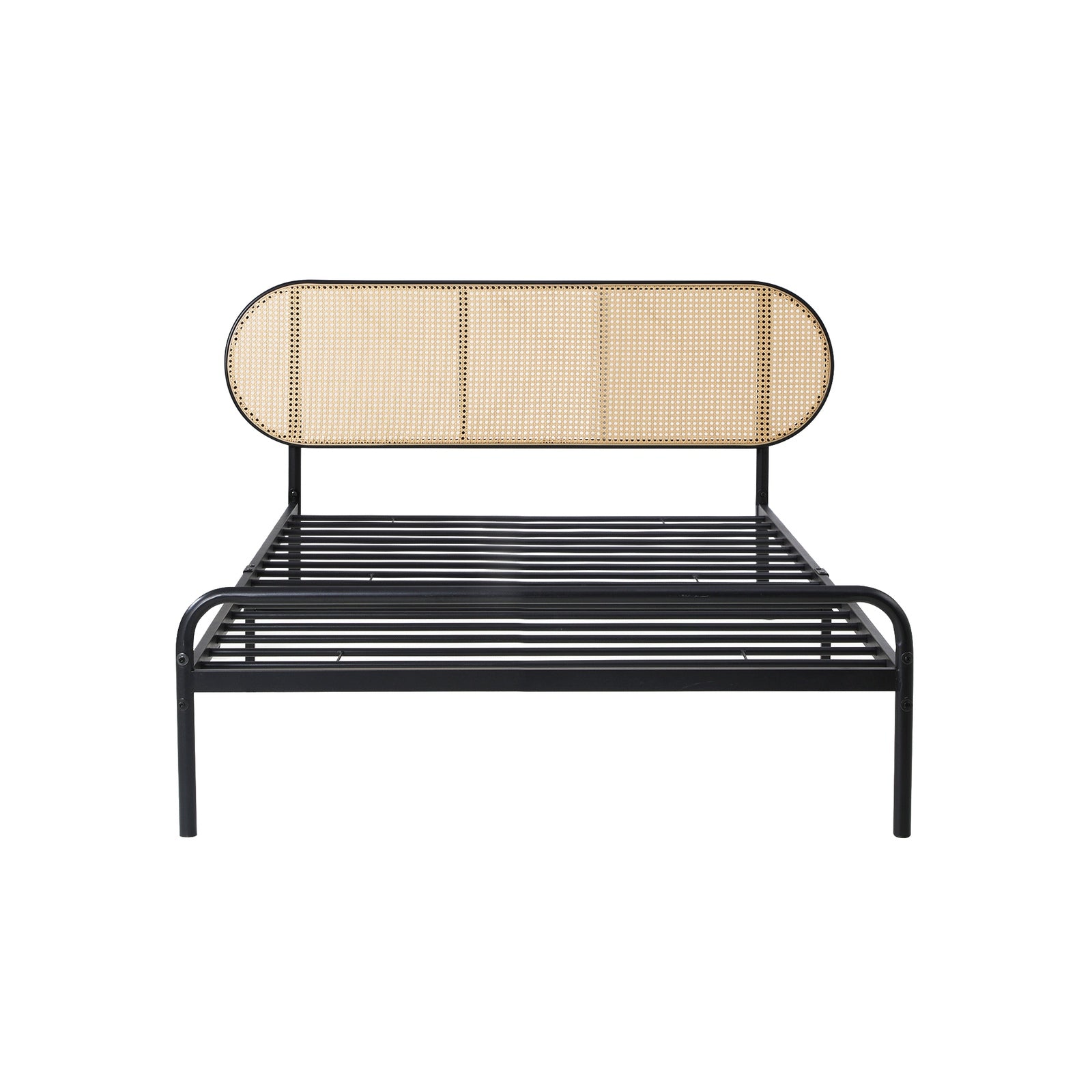 Oikiture Bed Frame Single Size Metal Base Platform with Rattan Headboard - Sunyee
