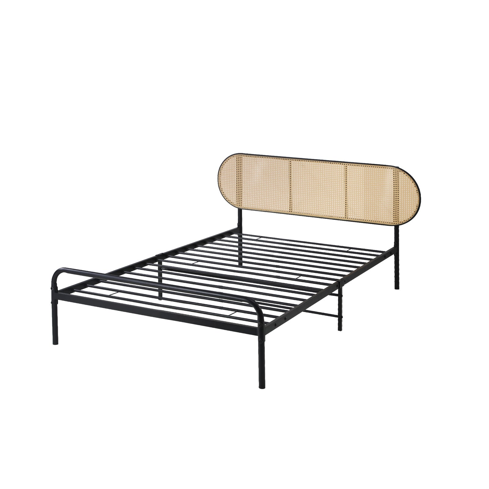 Oikiture Bed Frame Single Size Metal Base Platform with Rattan Headboard - Sunyee