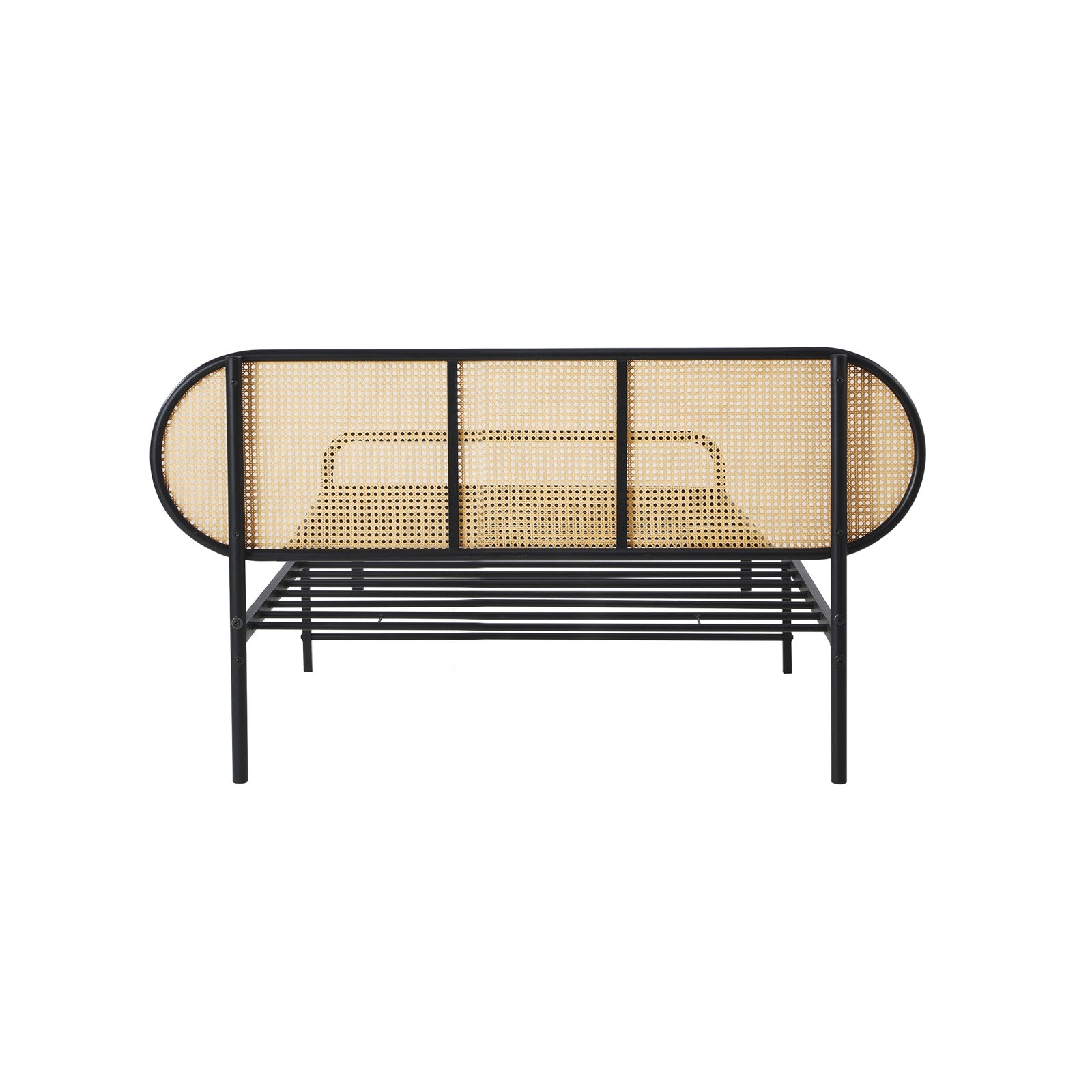Oikiture Bed Frame Single Size Metal Base Platform with Rattan Headboard - Sunyee