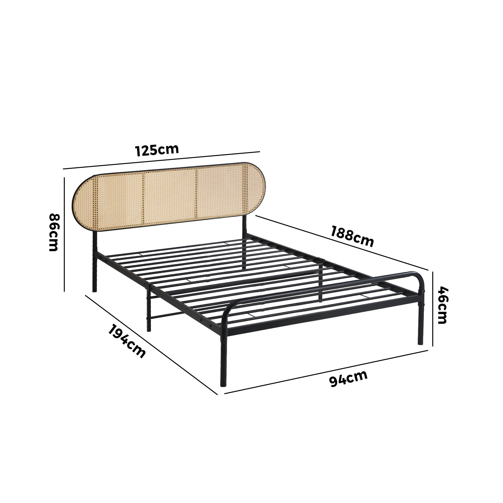 Oikiture Bed Frame Single Size Metal Base Platform with Rattan Headboard - Sunyee