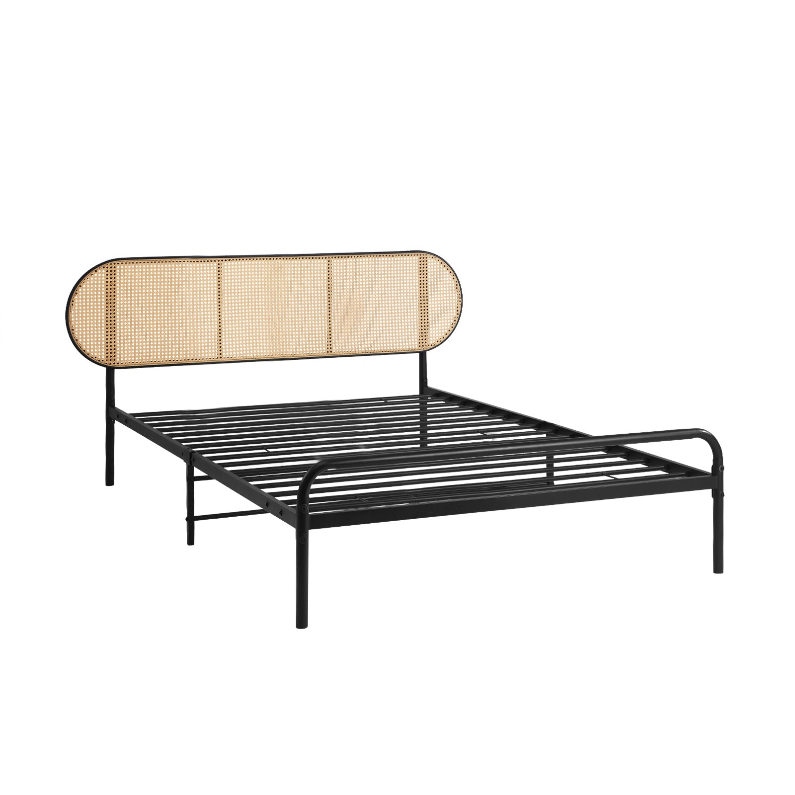 Oikiture Bed Frame Single Size Metal Base Platform with Rattan Headboard - Sunyee