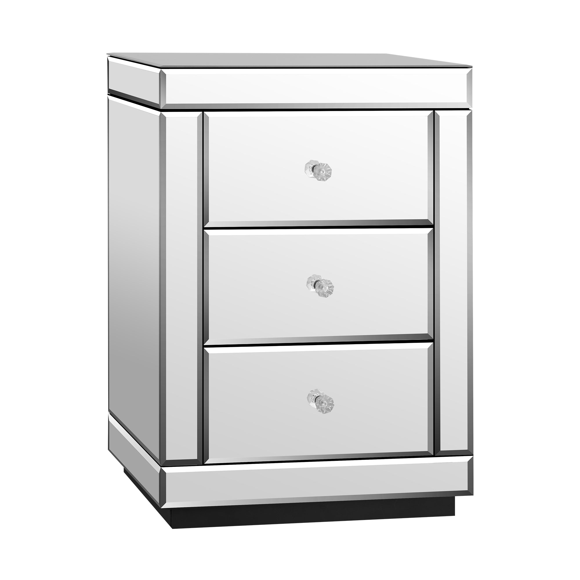 Oikiture Bedside Table Mirrored Storage 3 Drawers Cabinet Nightstand End Table - Sunyee
