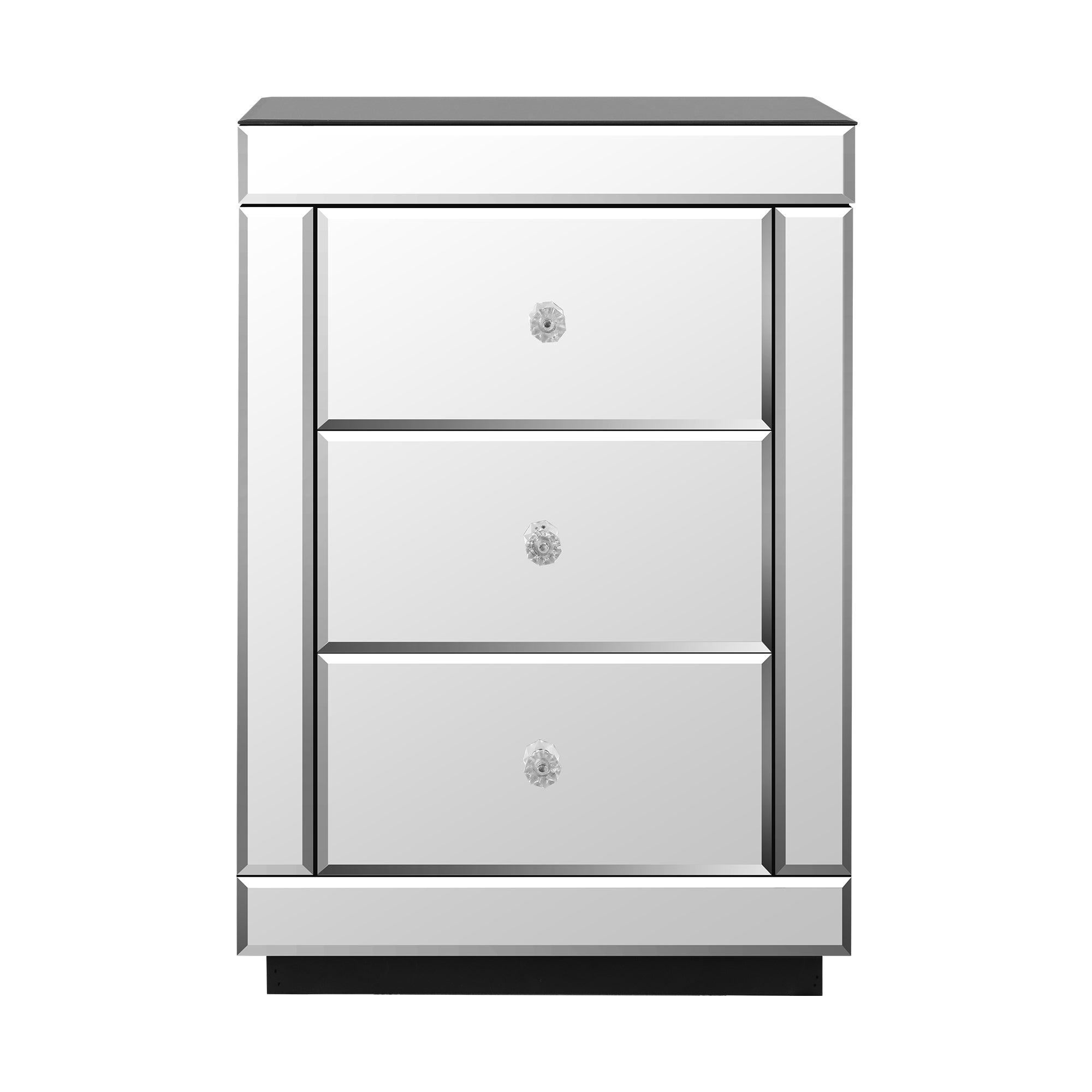 Oikiture Bedside Table Mirrored Storage 3 Drawers Cabinet Nightstand End Table - Sunyee