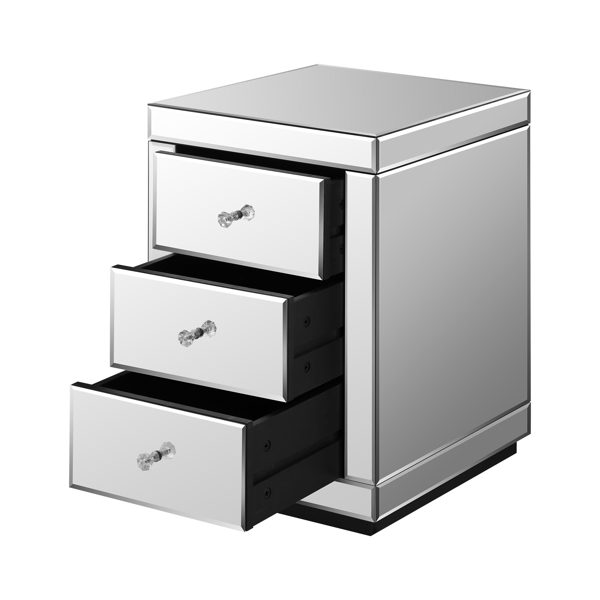 Oikiture Bedside Table Mirrored Storage 3 Drawers Cabinet Nightstand End Table - Sunyee