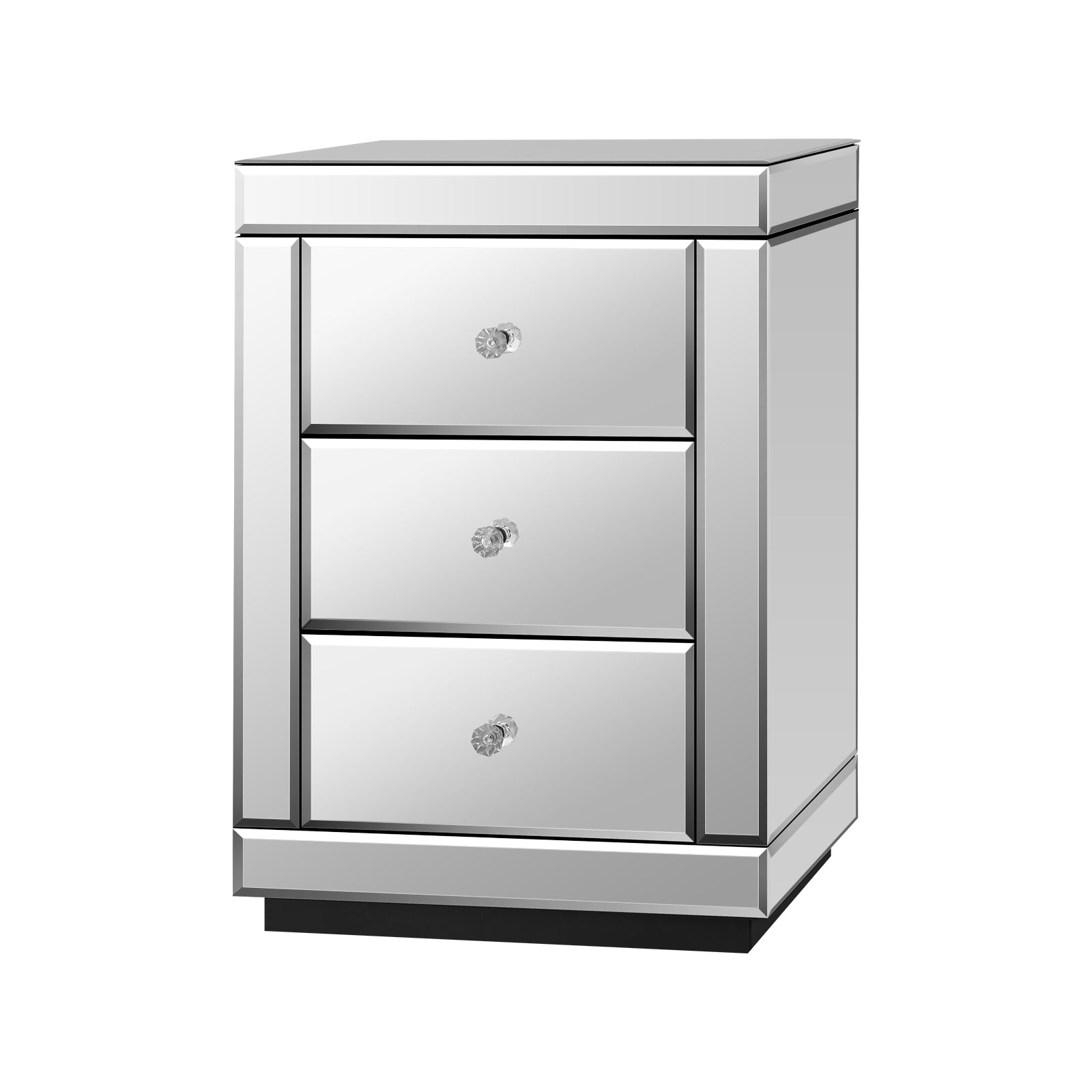 Oikiture Bedside Table Mirrored Storage 3 Drawers Cabinet Nightstand End Table - Sunyee