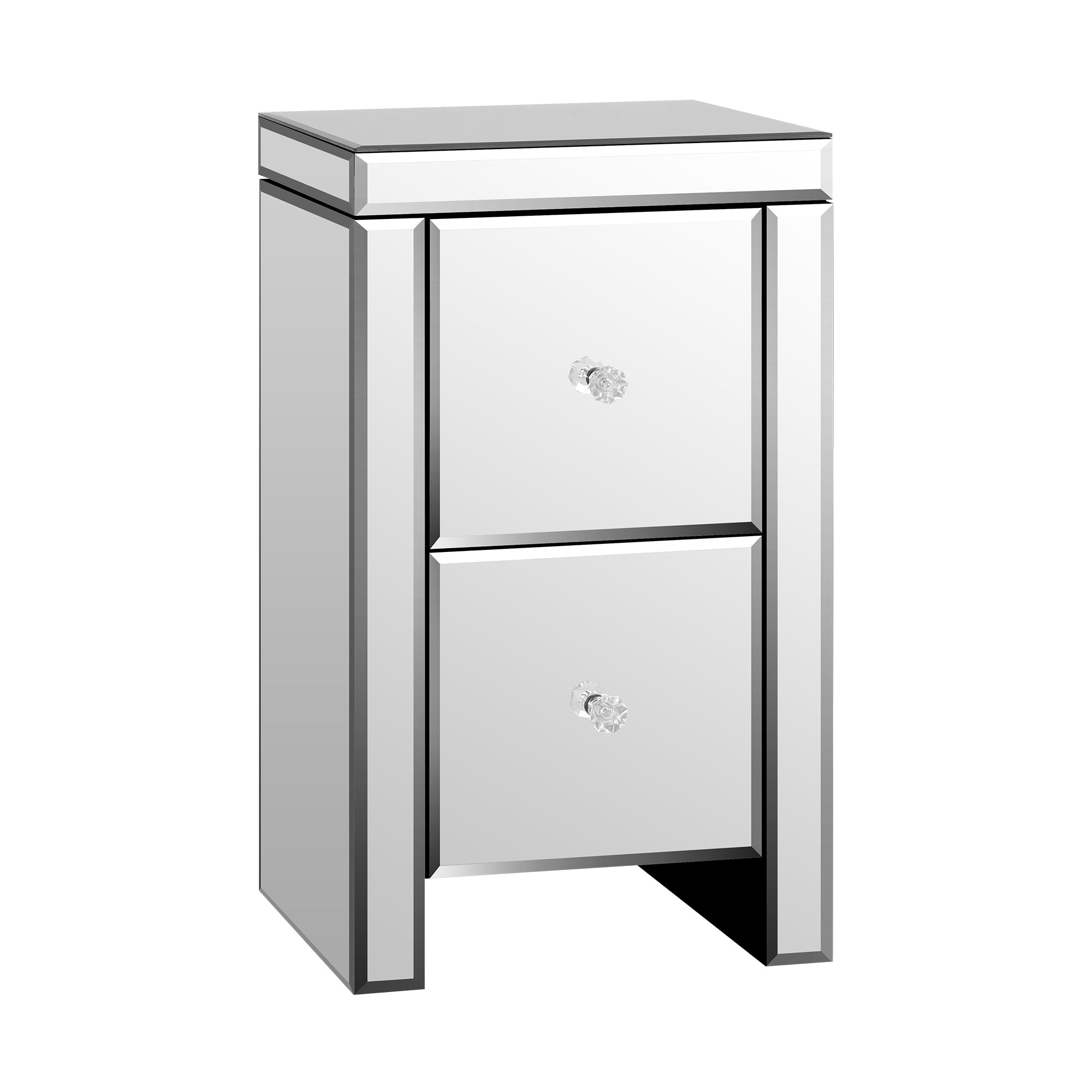 Oikiture Bedside Table Mirrored Storage Cabinet 2 Drawers Nightstand End Table - Sunyee