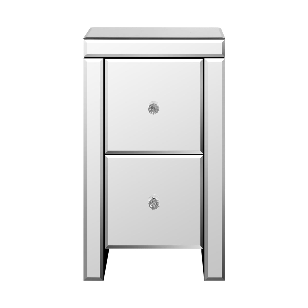 Oikiture Bedside Table Mirrored Storage 2 Drawers Nightstand E