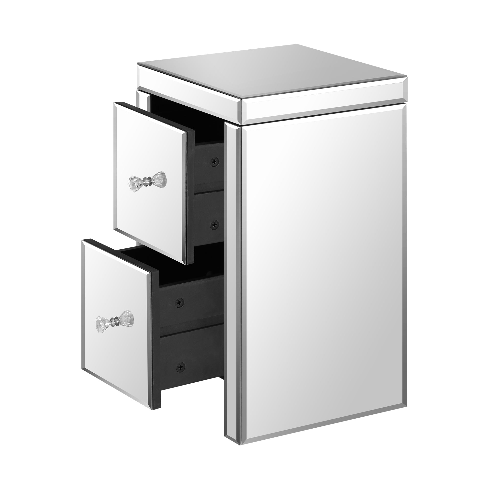 Oikiture Bedside Table Mirrored Storage Cabinet 2 Drawers Nightstand End Table - Sunyee