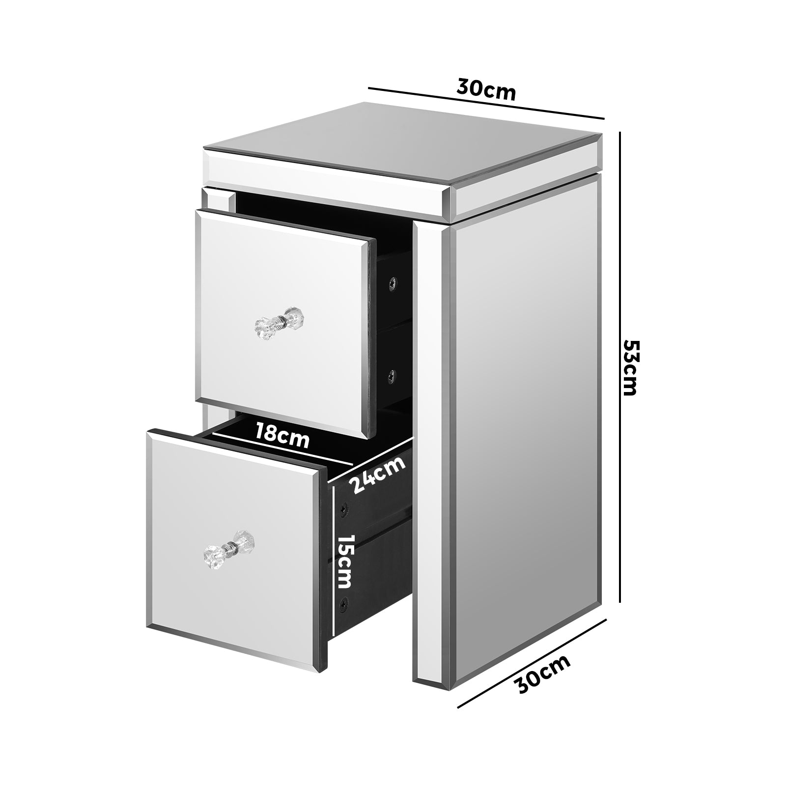 Oikiture Bedside Table Mirrored Storage Cabinet 2 Drawers Nightstand End Table - Sunyee