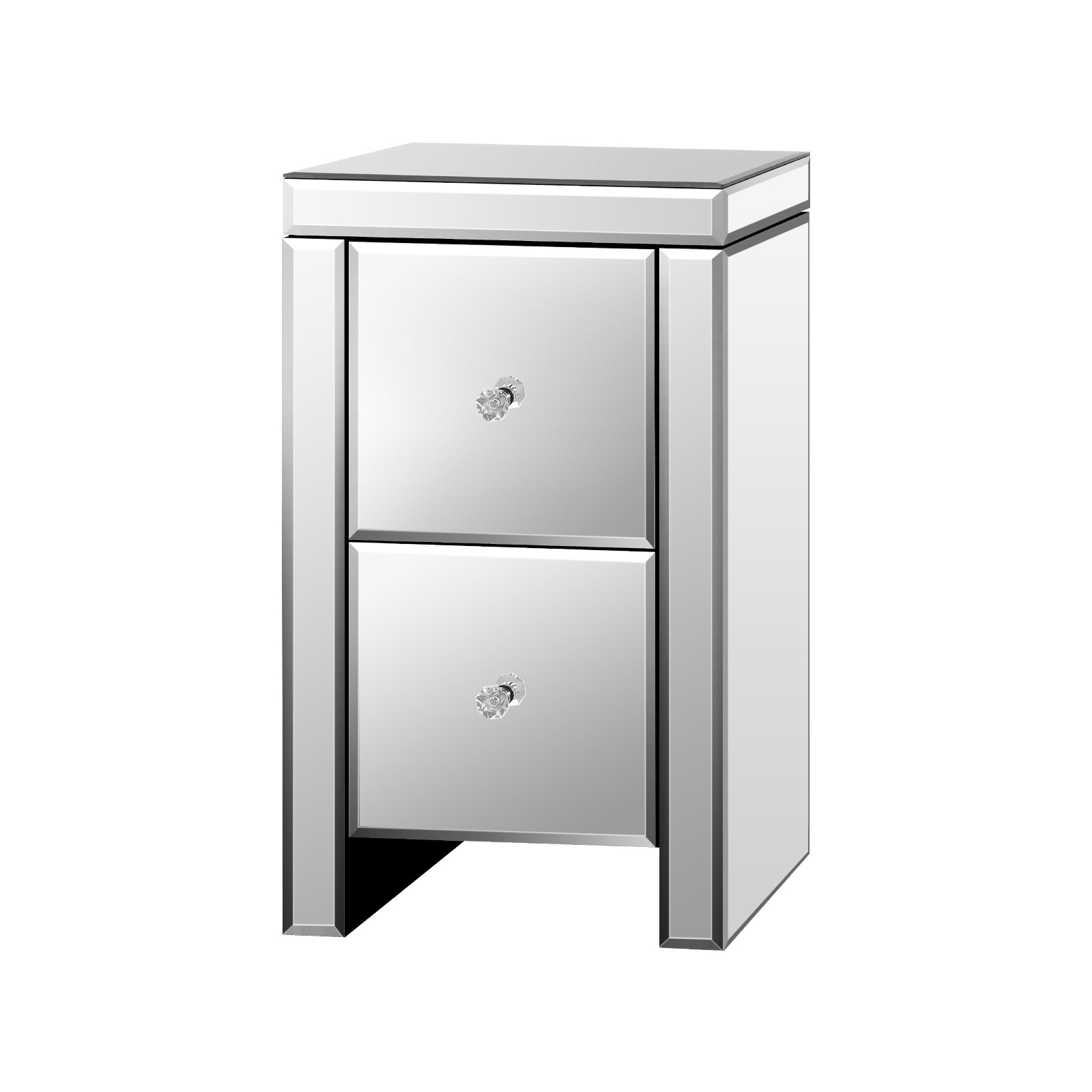 Oikiture Bedside Table Mirrored Storage Cabinet 2 Drawers Nightstand End Table - Sunyee