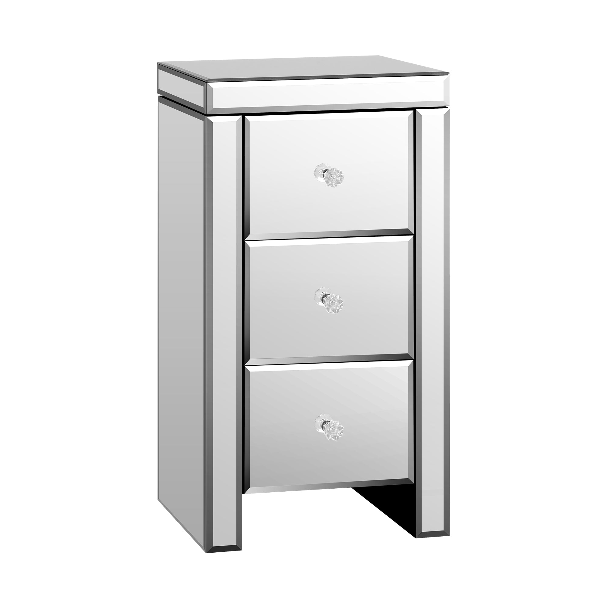 Oikiture Bedside Table 3 Drawers Side Table Nightstand Mirrored Storage Cabinet - Sunyee