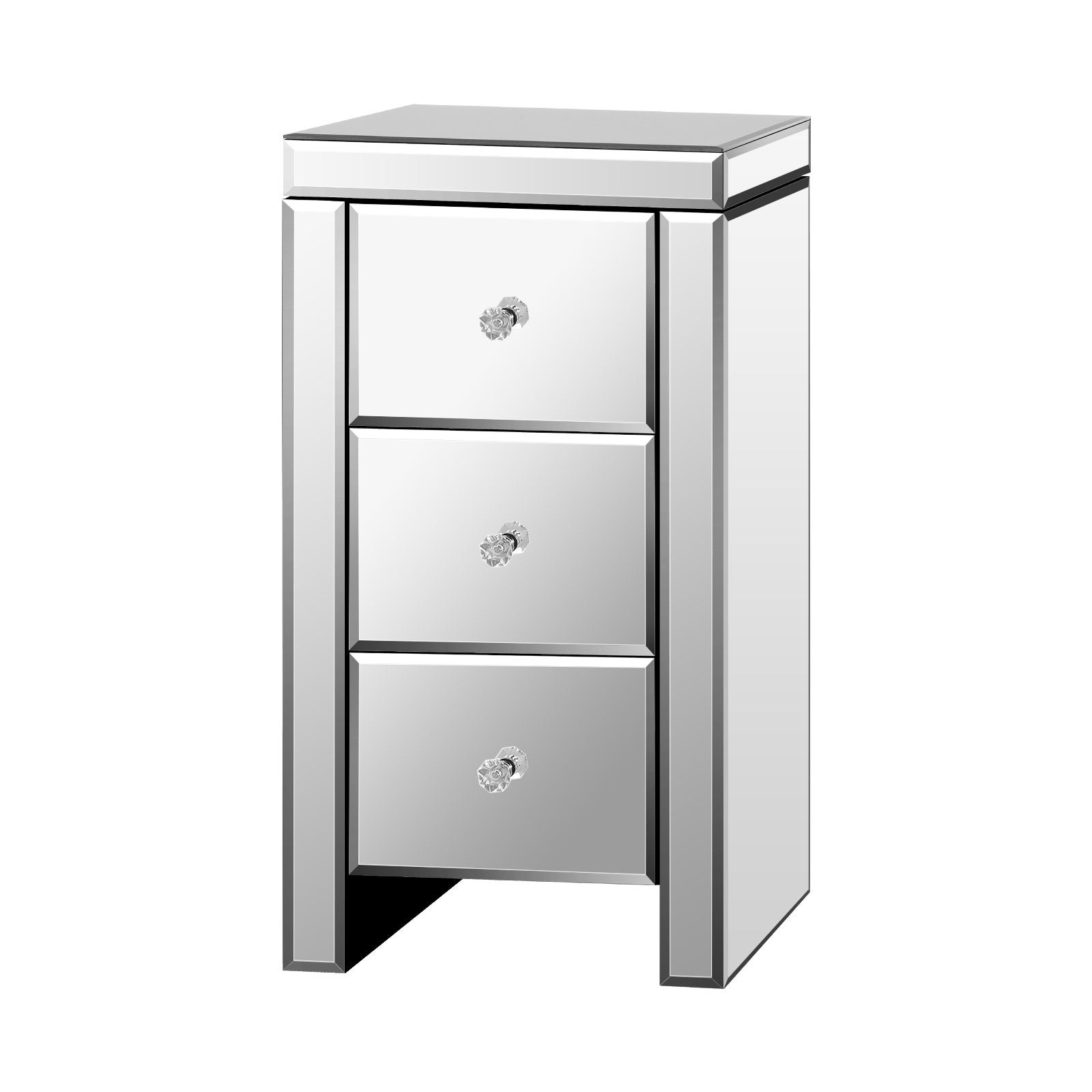 Oikiture Bedside Table 3 Drawers Side Table Nightstand Mirrored Storage Cabinet - Sunyee