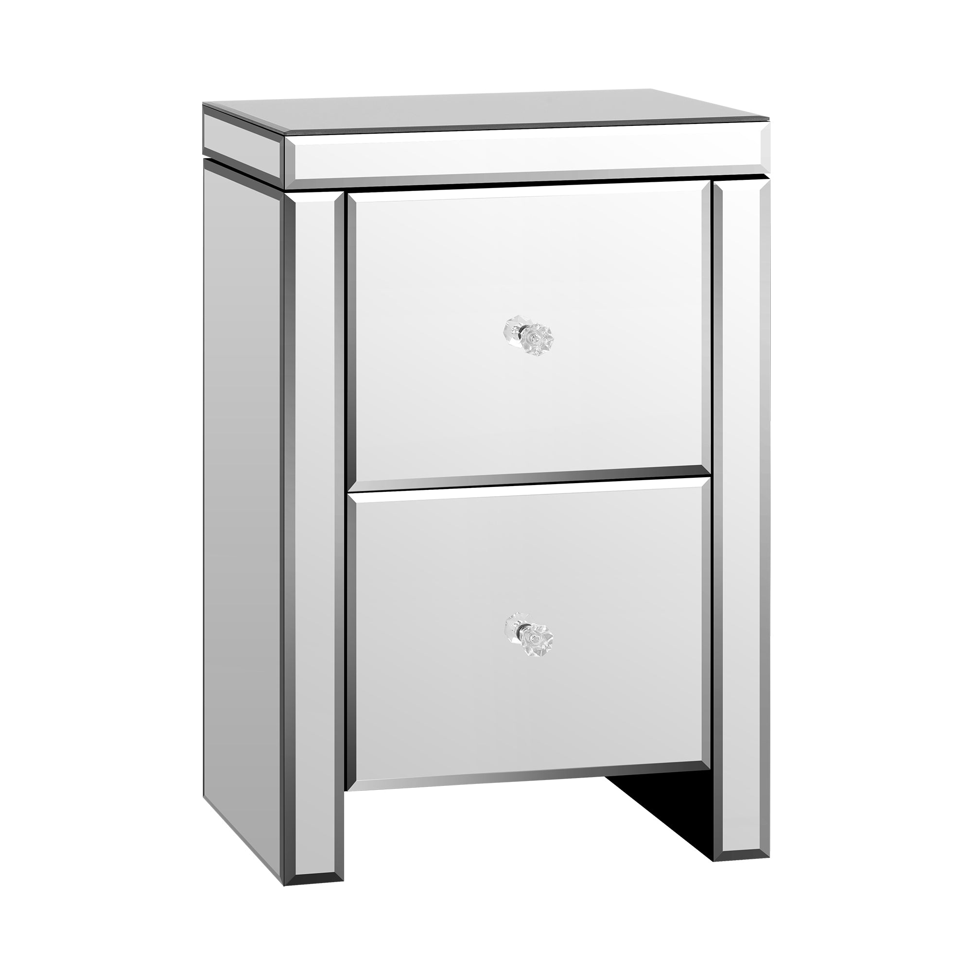 Oikiture Mirrored Storage Cabinet Bedside Table End Table w/ Acrylic Handles - Sunyee