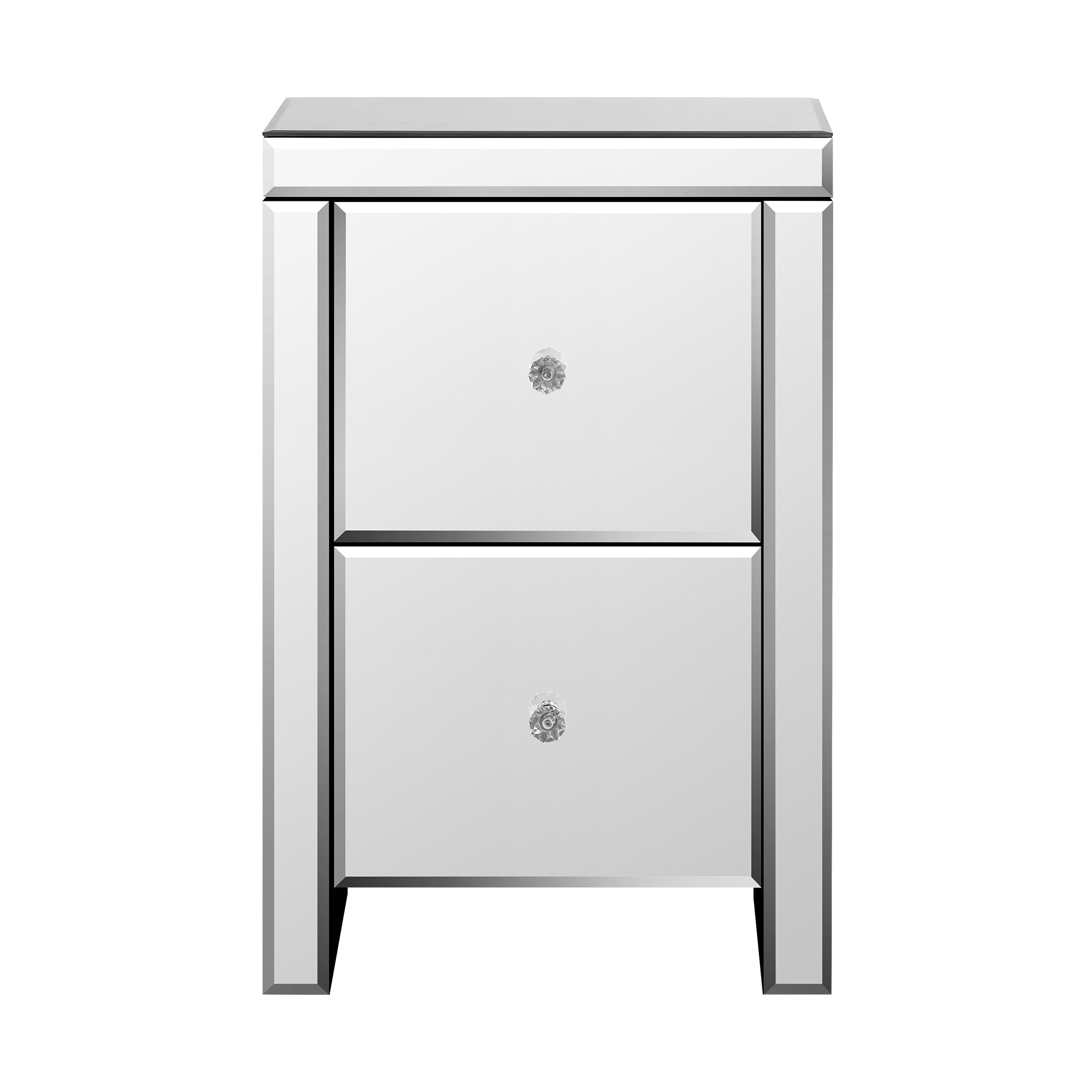 Oikiture Mirrored Storage Cabinet Bedside Table End Table w/ Acrylic Handles - Sunyee