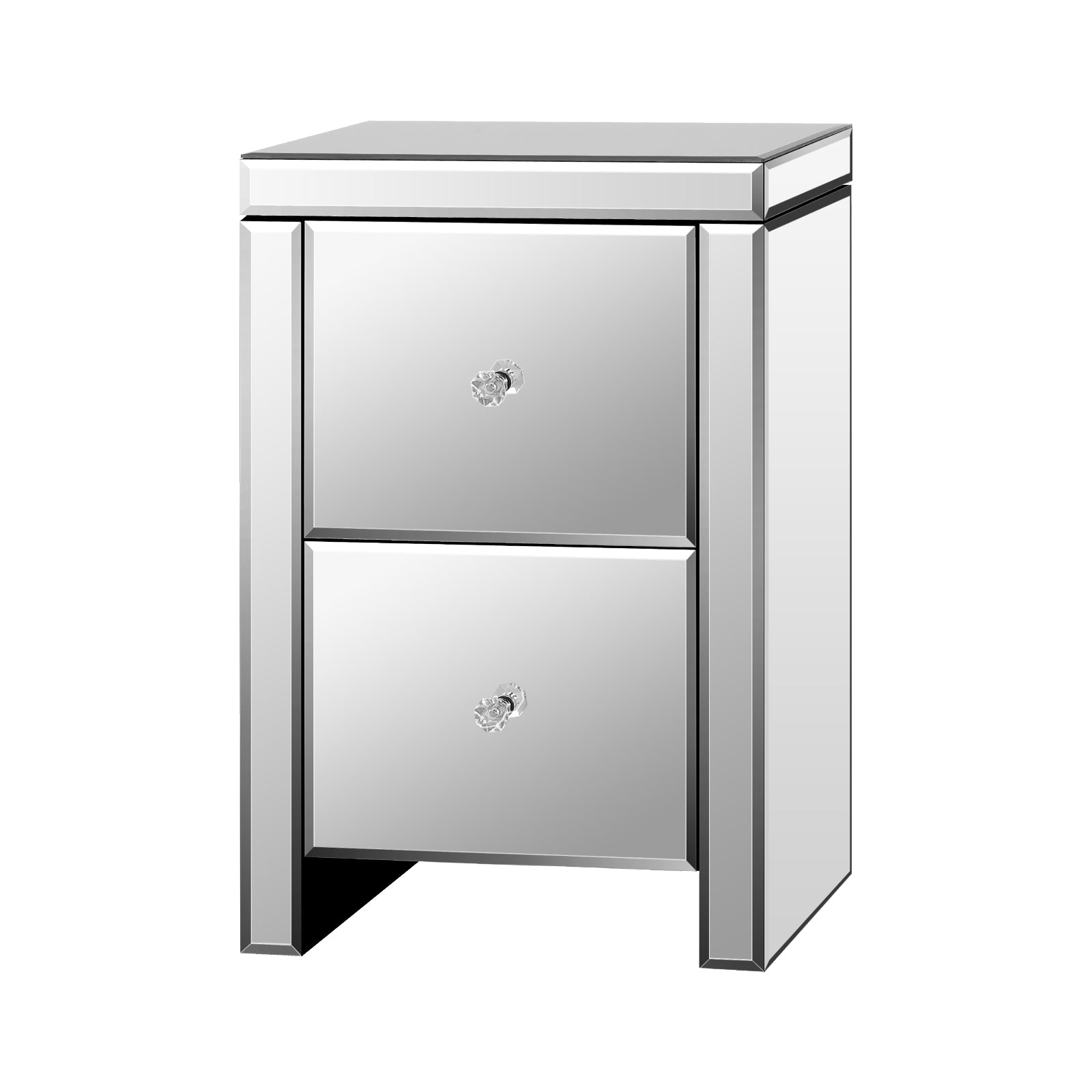 Oikiture Mirrored Storage Cabinet Bedside Table End Table w/ Acrylic Handles - Sunyee