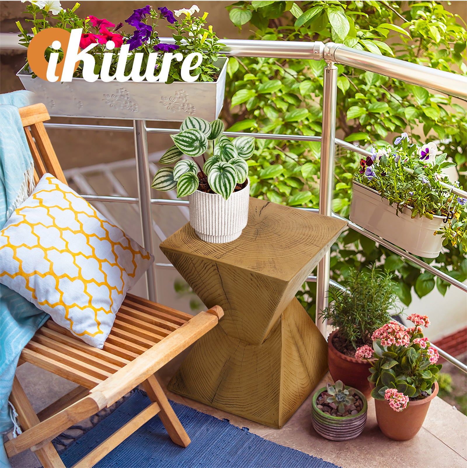 Oikiture Side Table Coffee Bedside End Stool Stand Terrazzo Concrete Outdoor - Sunyee